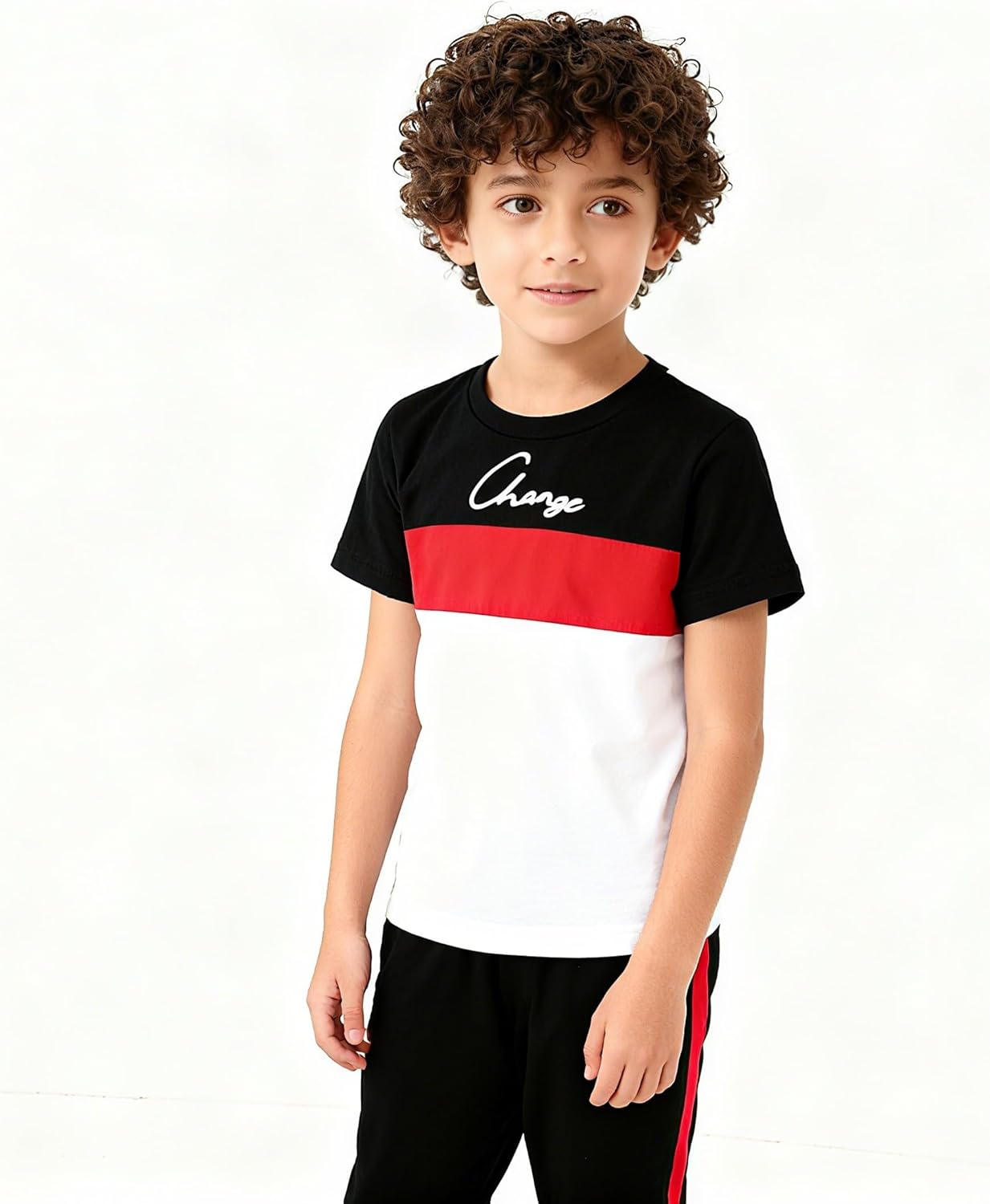 Kid Young Boy Clothes Outfits Casual Crew Neck Colorblock Short Sleeve Top 2pc Fall Pants Set - Image 4