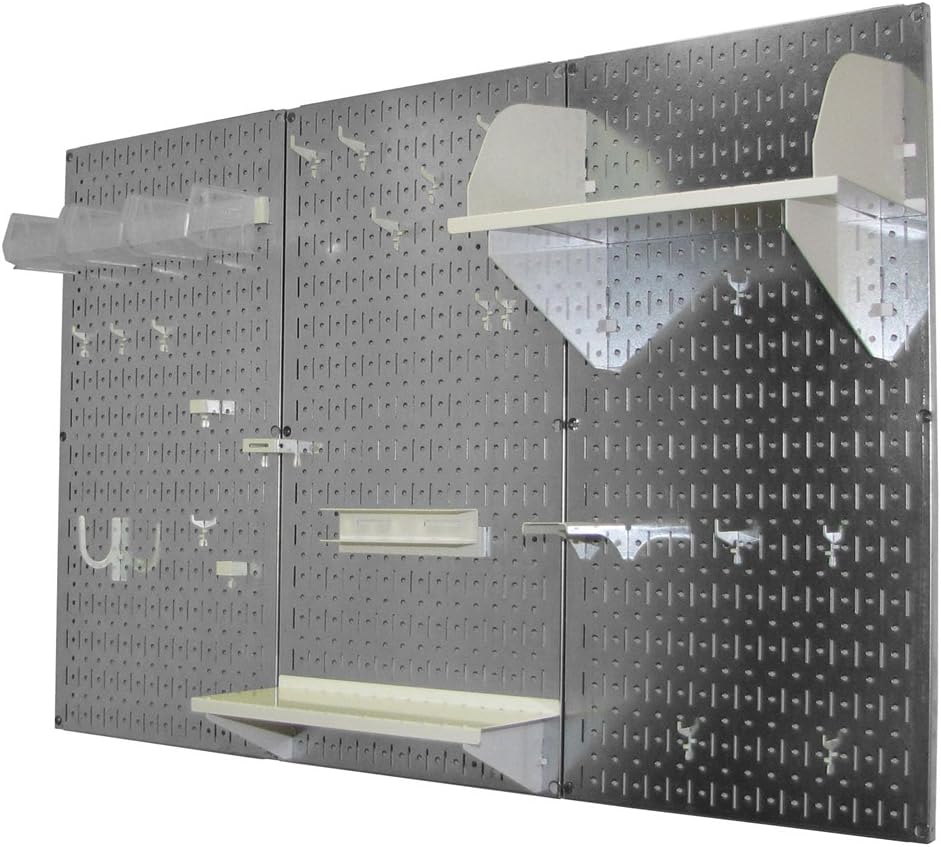 Pegboard Organizer Wall Control 4 ft. Metal Pegboard Standard Tool Storage Kit with Galvanized Toolboard and White Accessories