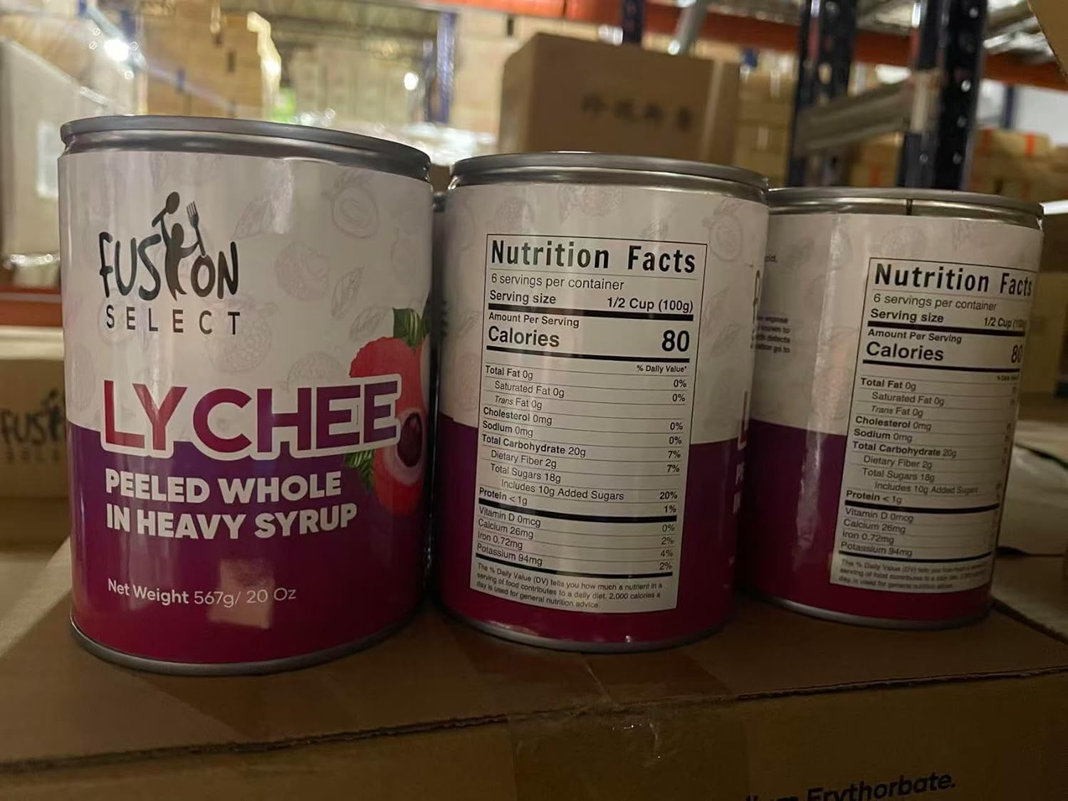 Fusion Select 6 Cans Lychees in Syrup - Ready to Serve Canned Lychee Fruit - Peeled Whole in Heavy Syrup - For Bubble Tea, Boba Topping, Drinks, Desserts, Fruit Salad