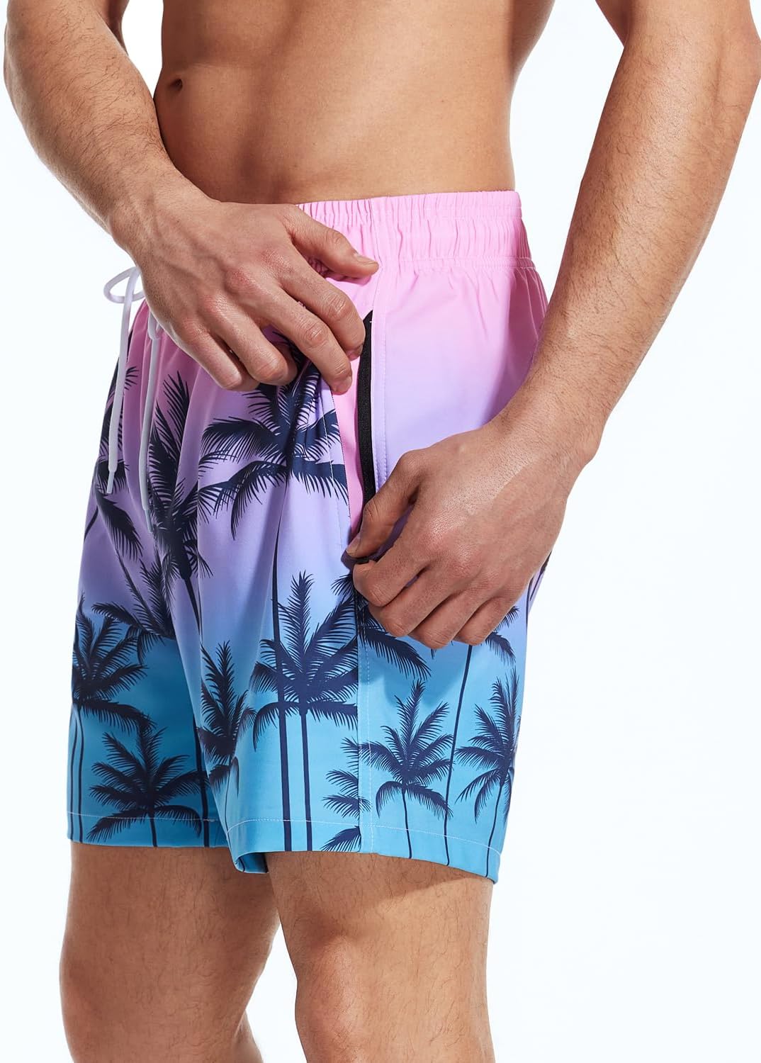SILKWORLD Mens Swimming Trunks with Compression Liner 2 in 1 Quick-Dry Swim Shorts with Zipper Pockets