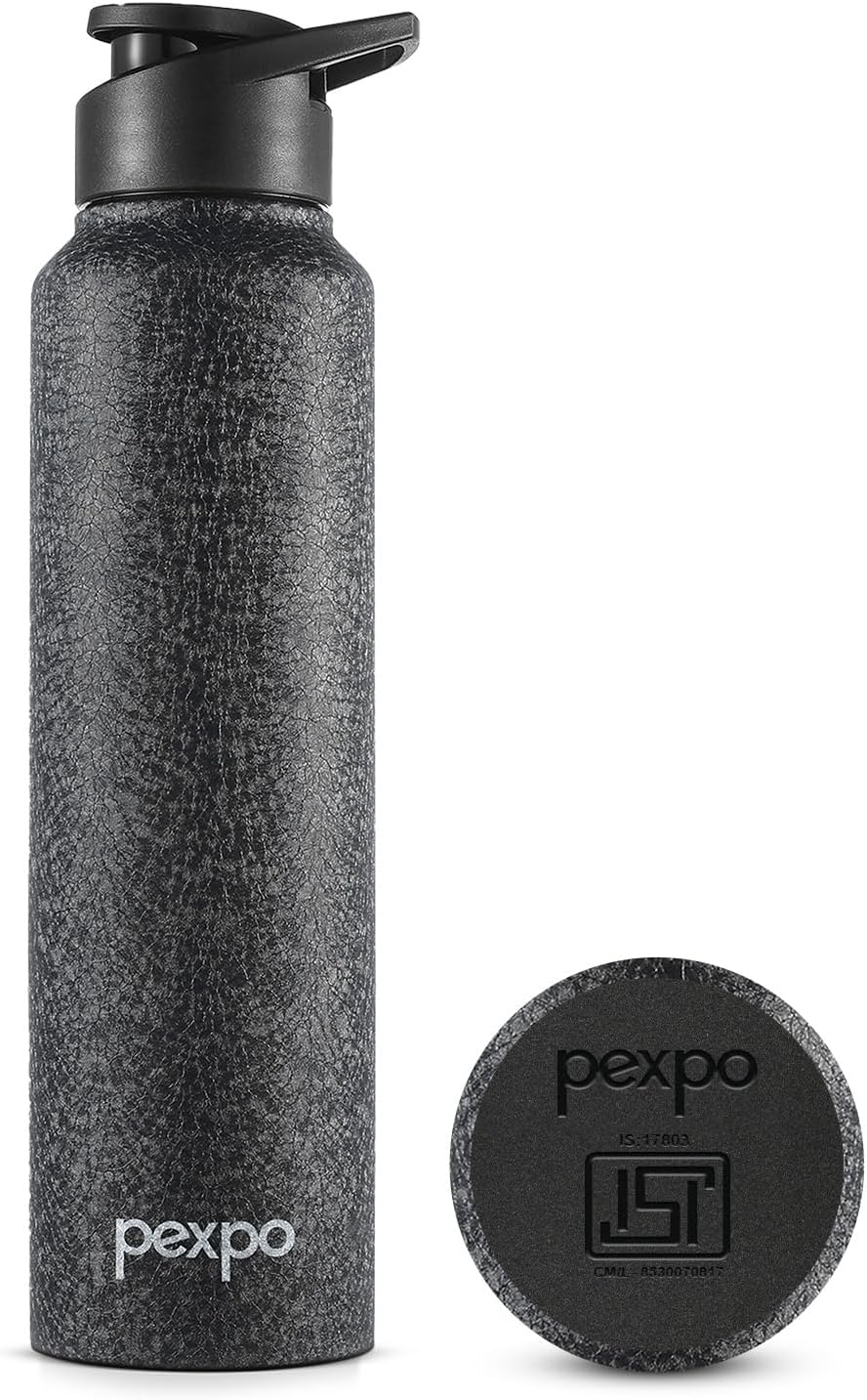 PEXPO Chromo Stainless Steel Sports/Fridge Sipper Water Bottle 1 Litre, Black | Eco friendly | BPA Free | Water Bottle for Office, Gym/Workout, School, Yoga, Trekking, Men, Women and Kids