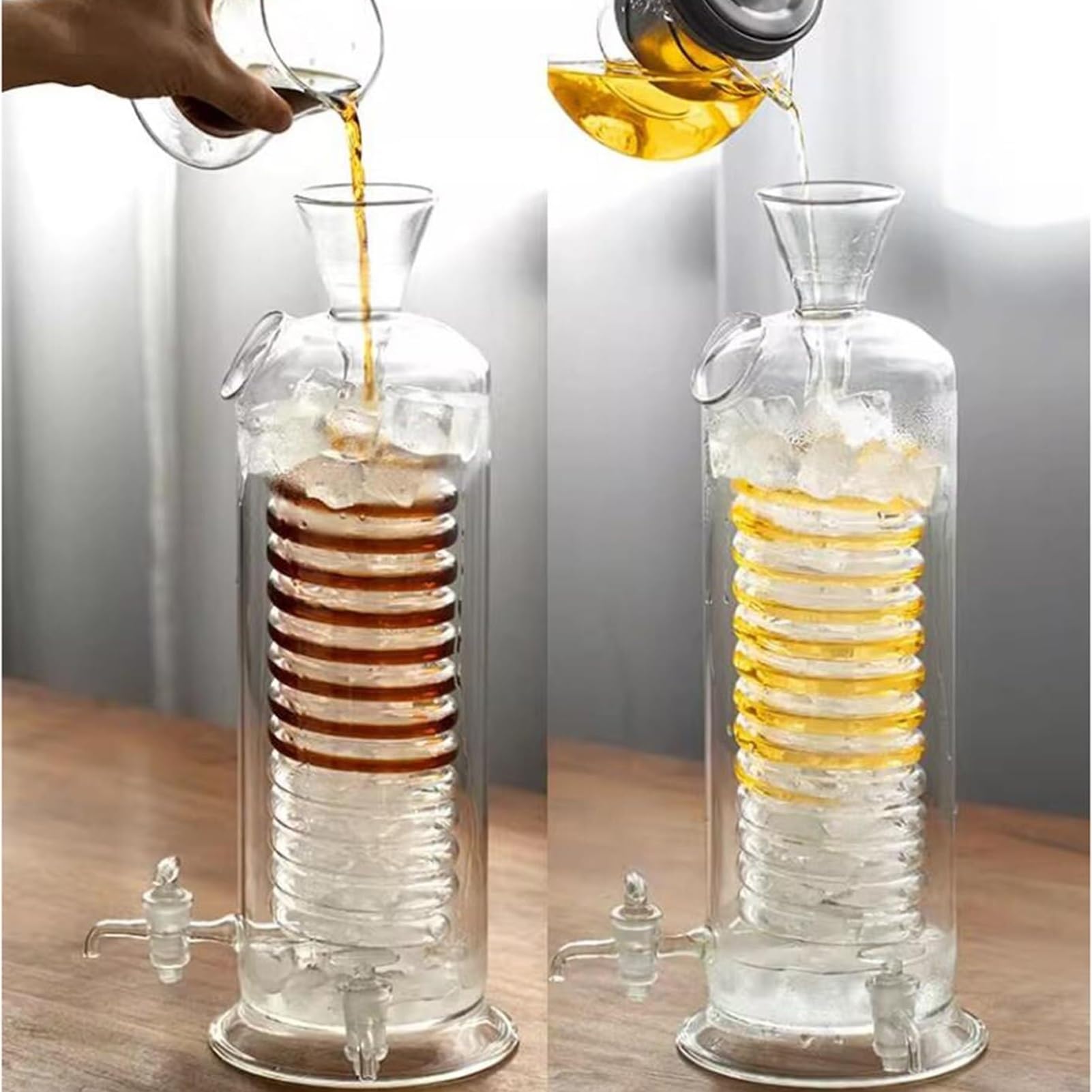 Ekspres do kawy mrożonej, szklany zaparzacz do kawy na zimno, szklany dzbanek do parzenia kawy na zimno o pojemności 180 ml/340 ml, zaparzacz do kawy na zimno ze spiralną rurką chłodzącą i regulowanym