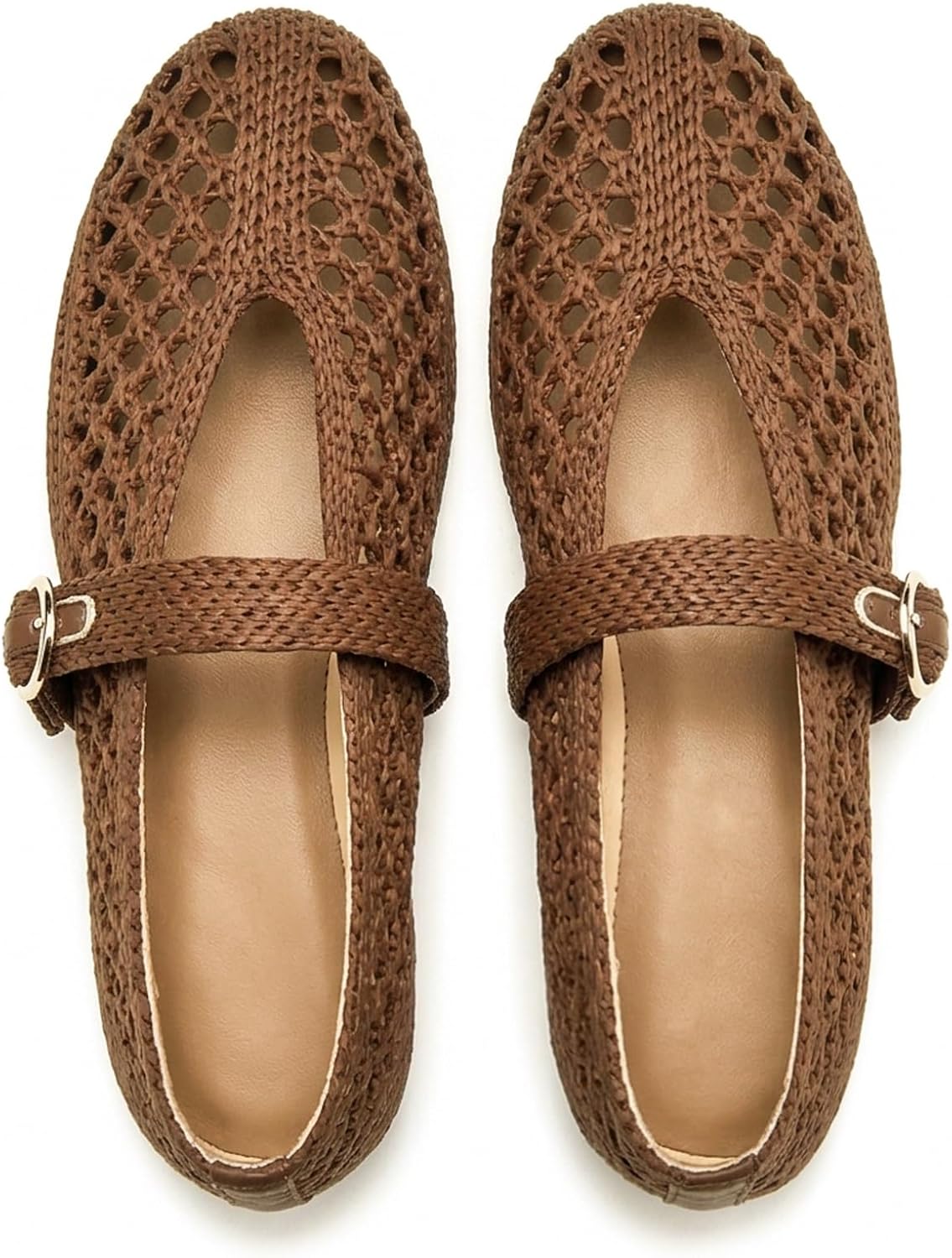 Woven Ballet Flats Women Mesh Raffia Flats Round Toe Mary Janes Comfortable Ballerina Flat Shoes