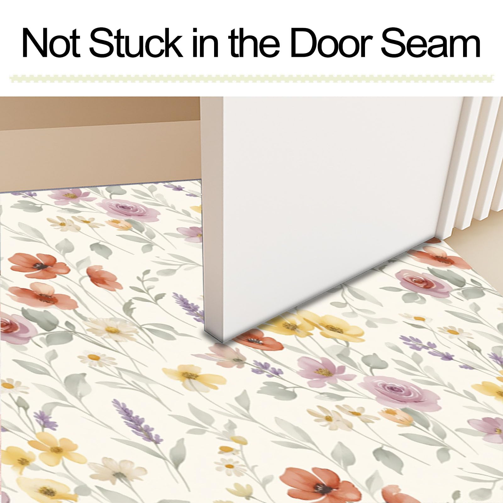 60X90Cm Zerbino Ingresso Interno Antiscivolo Assorbente, Tappeto Microfibra Sottile Lavabile Con Floreale Di Campagna Francese Piante Romantiche Ad Acquerello Per Cucina Bagno Porta Animali, Beige