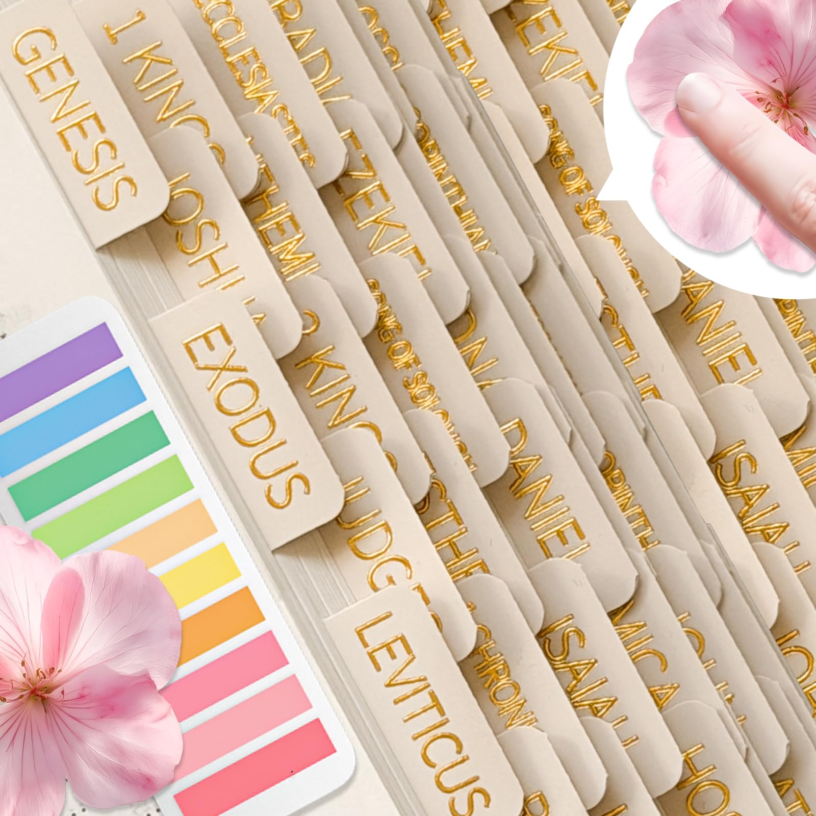 Bible Tabs Neutral Cream, Laminated Bible Tabs Women &amp; Men, Christian Gifts, Large Print Bible Tabs for Easy Navigation, Bible Book Index Tabs Labels, Bible Study Supplies