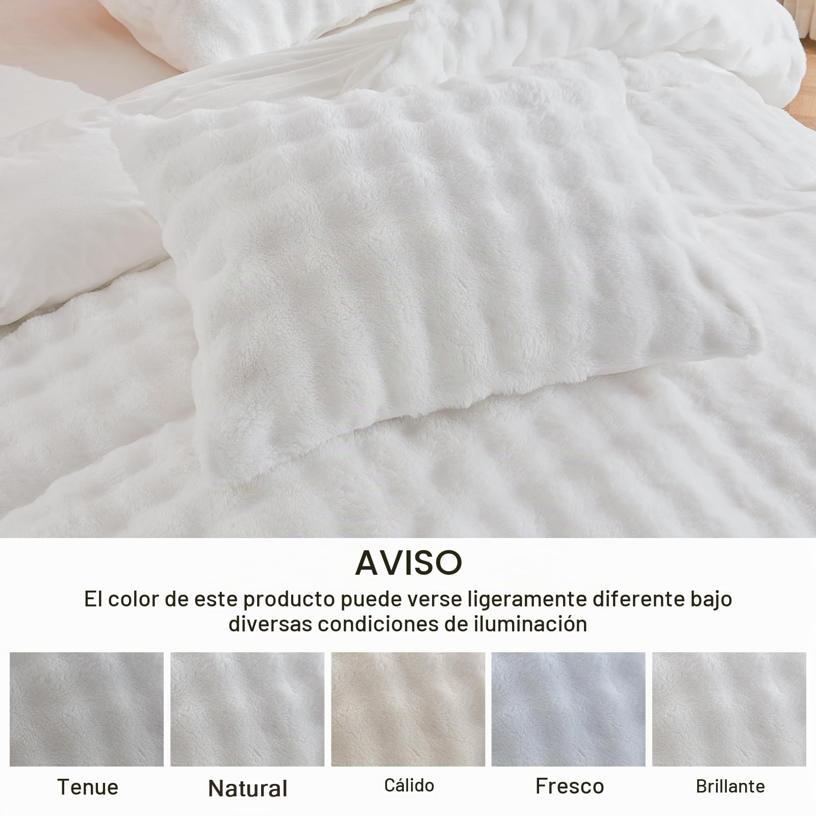 EMME Set de Sábana de Felpa 220x240 cm Blanco - Juego de Cama Invierno Imitación Piel de Conejo, Incluye Funda Nórdica Ultra Caliente con Cremallera + 2 Fundas de Almohada 80x80