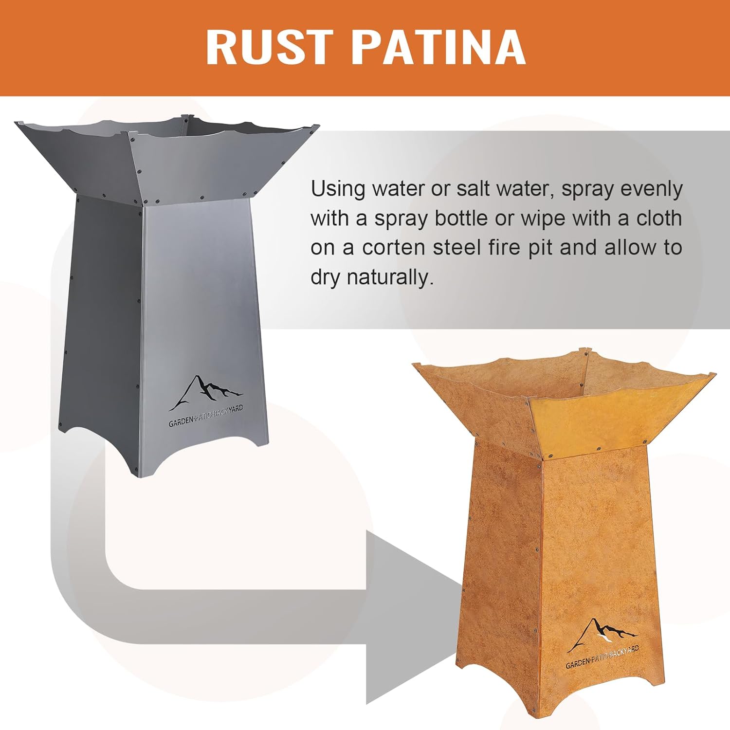 Instructions for accelerating the rust patina on Corten Steel.