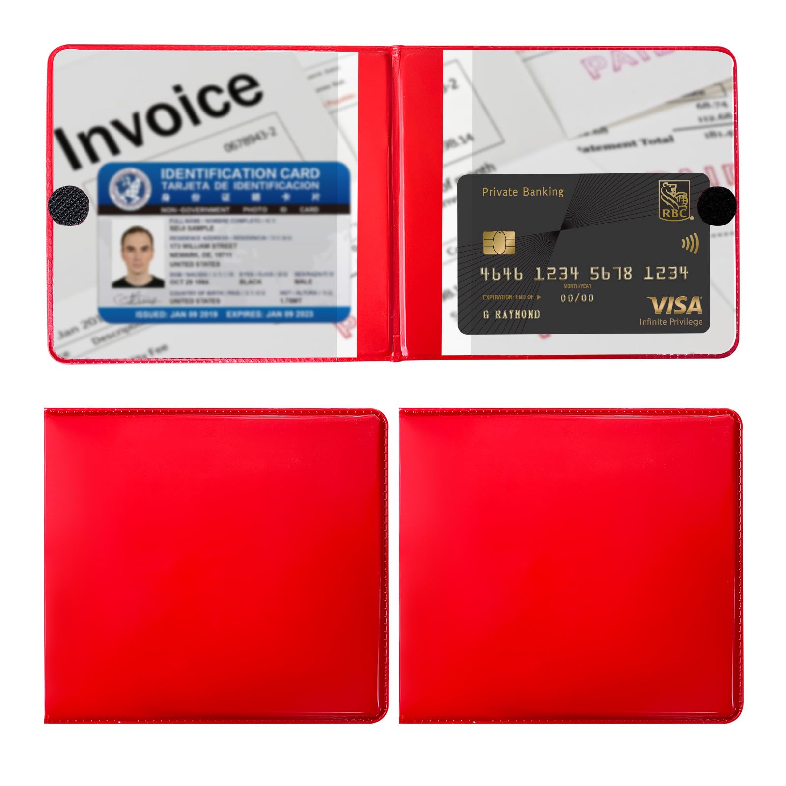 Ziciner 2PCS Car Registration and Insurance Holder, 5.2"× 4.7" Premium Auto Glove Box Organizer with Closure, Essential Vehicle Document Holder for Card, Driver License (Red)