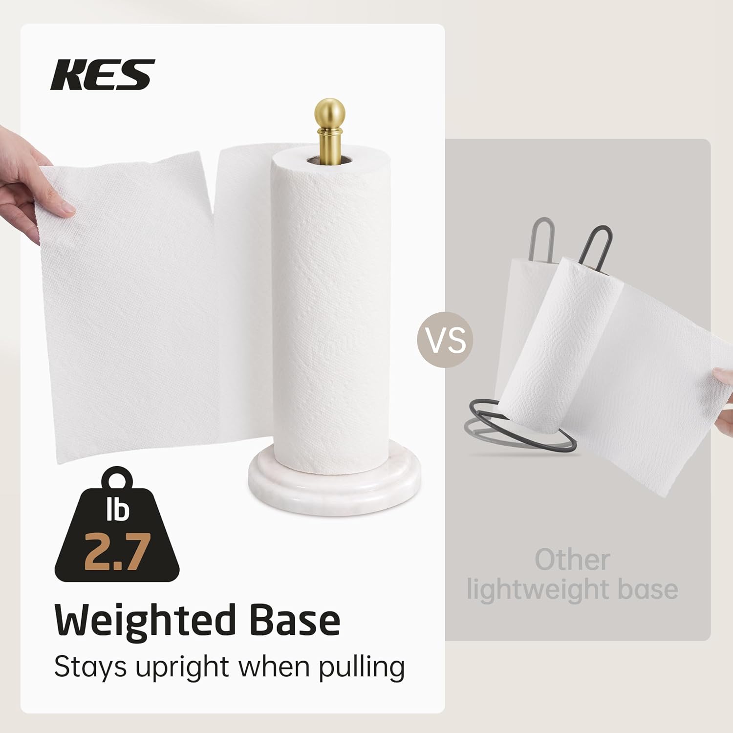KES Brushed Gold Marble Paper Towel Holder Countertop with 2X Weighted Base, Rustproof 18/8 Stainless Steel Freestanding Paper Towel Roll Holders for Kitchen, Antique Gold, KPH208-BZ