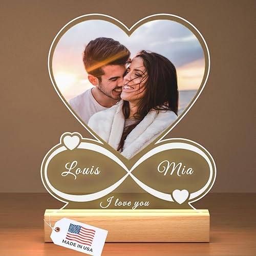 LOUISMIAA Marcos de fotos personalizados, marco de fotos con luz nocturna, marco de fotos personalizado, regalos personalizados para aniversario