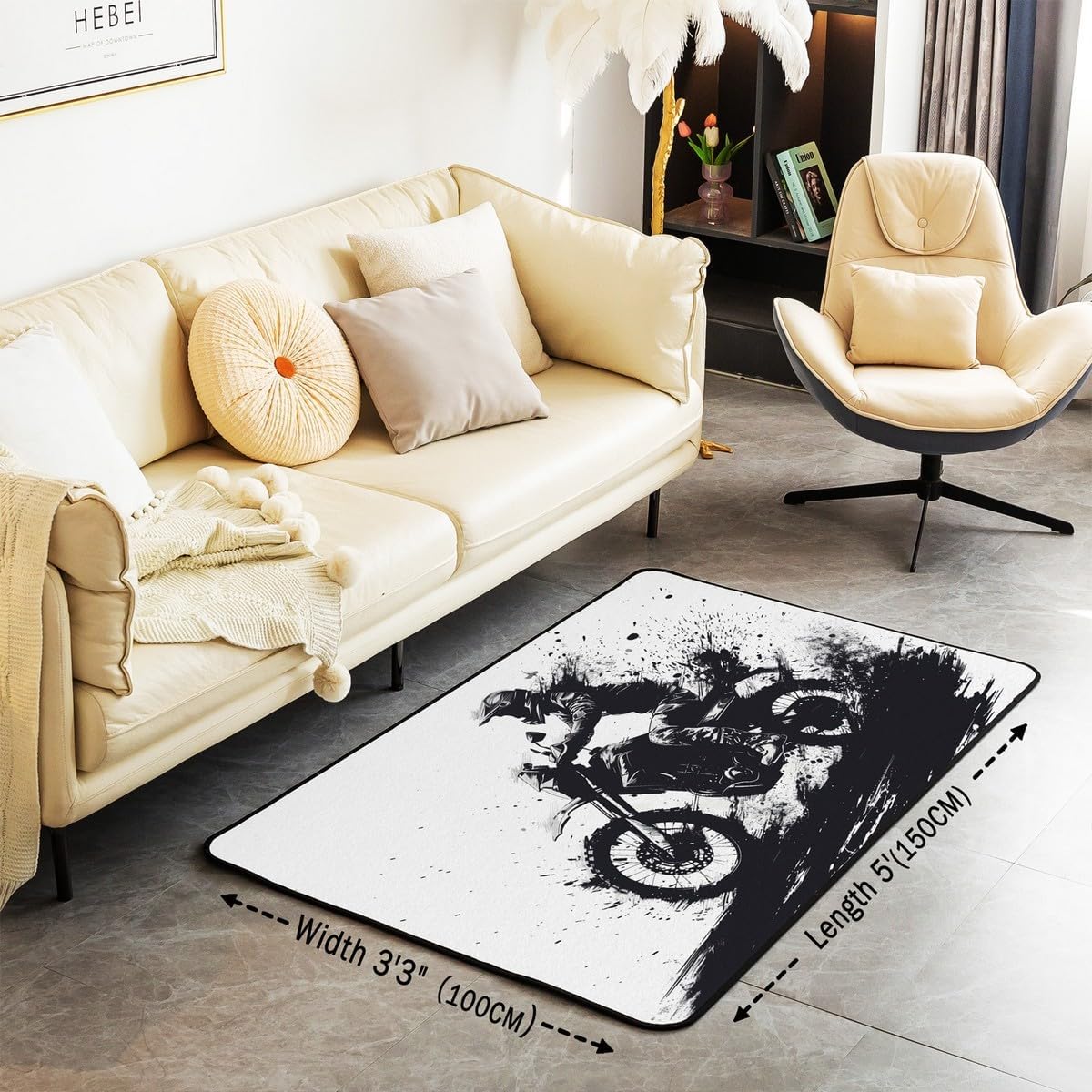 Feelyou Cool Motocross Living Room Rugs Area Rug 5x7 Dirt Bike Indoor Floor Mat Ultra Soft Motorcycle Racer Accent Rug for Kids Boys Girls Extreme Sports Decorative Rug Motorbike Doormats Floor Mat