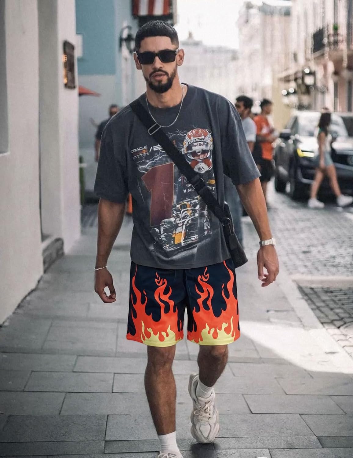 Mens Flame Graphic Shorts Mesh Basketball Quick Dry Workout Casual Running Print Streetwear Cool with Pockets - Image 2