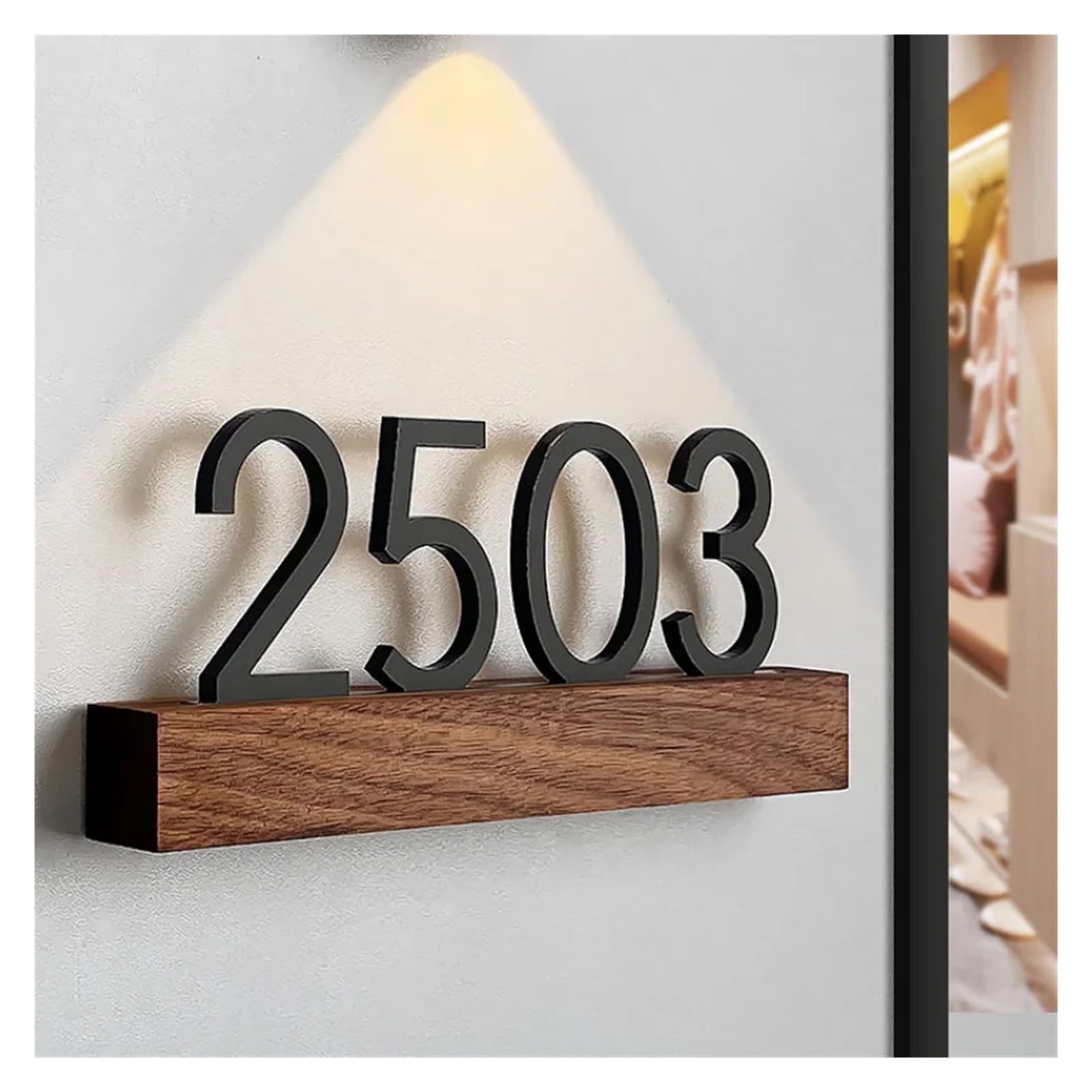 Targhette con il numero civico, Targa con numero civico personalizzato in legno acrilico multicolore 25x8,5 cm for la camera della villa dell'hotel(E)