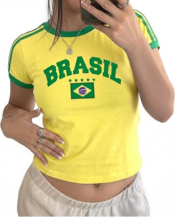 Womens Mexico Jersey Soccer Graphic Tees USA Crop Tops Brazil T-Shirts