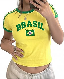 Women's Graphic Baby Tees Vintage Mexico Jersey Shirt Y2K USA Crop Top Brazil T-Shirt 2000s Summer Short Sleeve Outfit