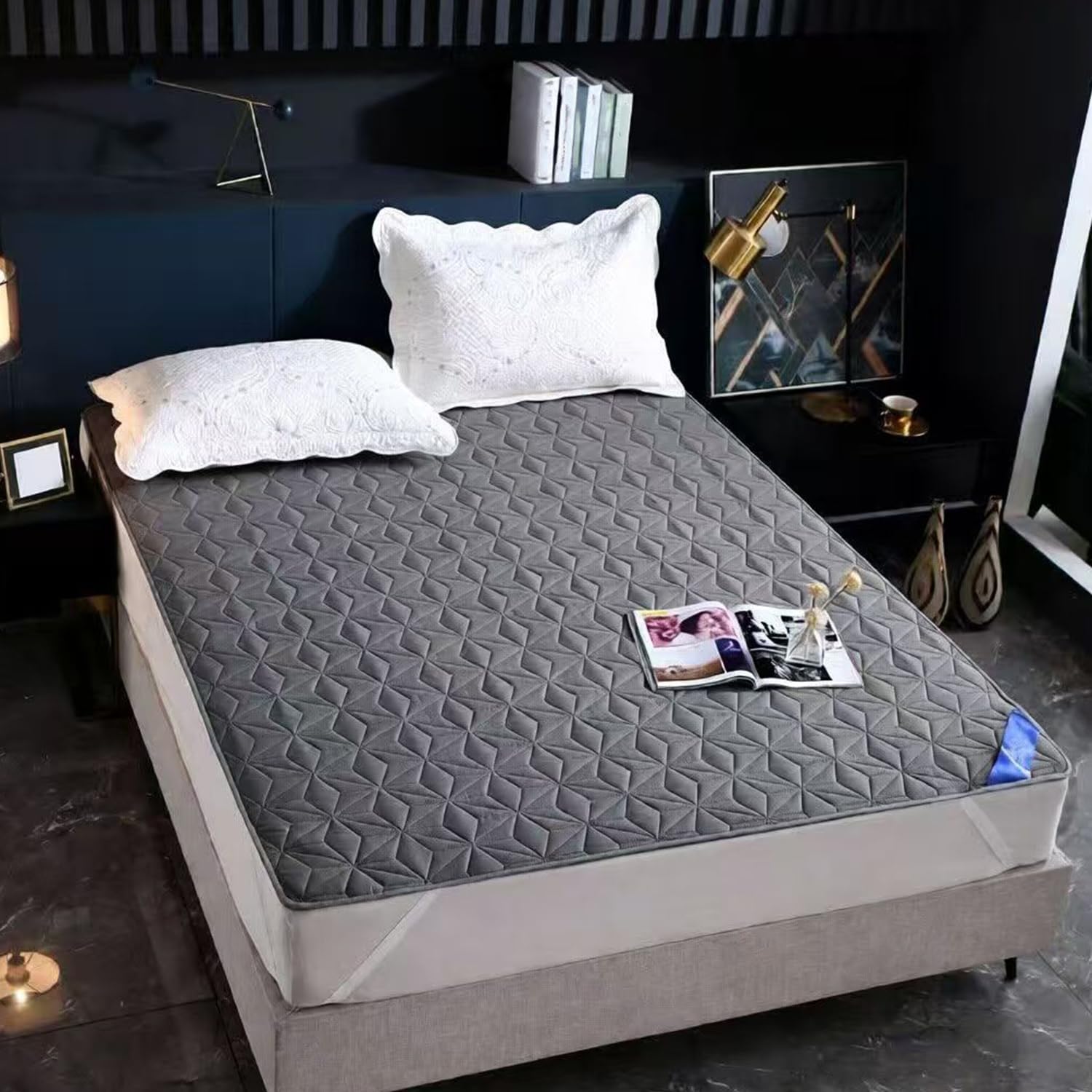 LDLCYCN ,grey2,90 * 200cm, Waterproof Mattress Protector Cover Bed Pad Cover with 4Corner Elastic Band