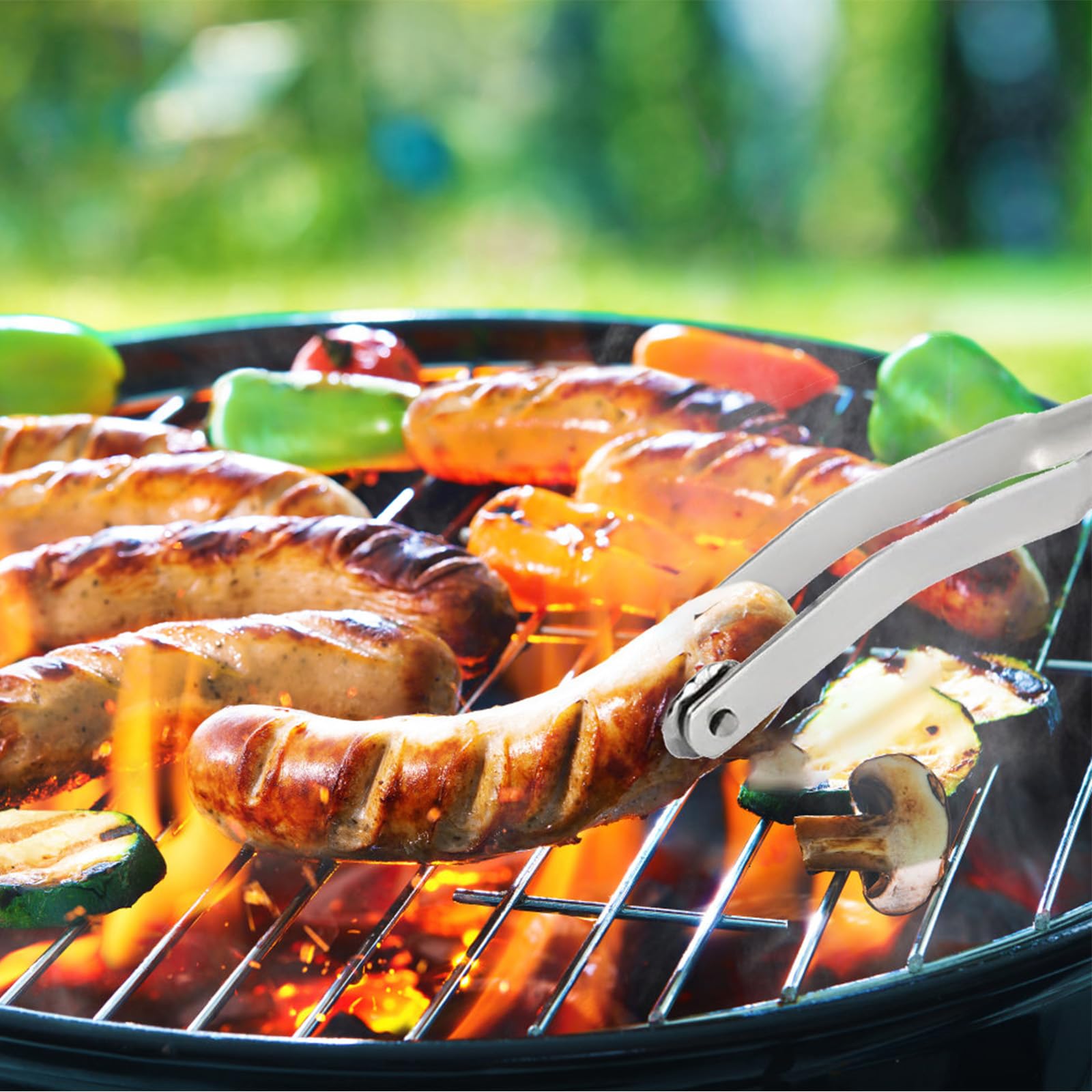 Grill-Wurstdrehzange Aus Edelstahl – 50 Cm, Mit Rollen – Zum Wenden Von Würstchen, Steak & Gemüse