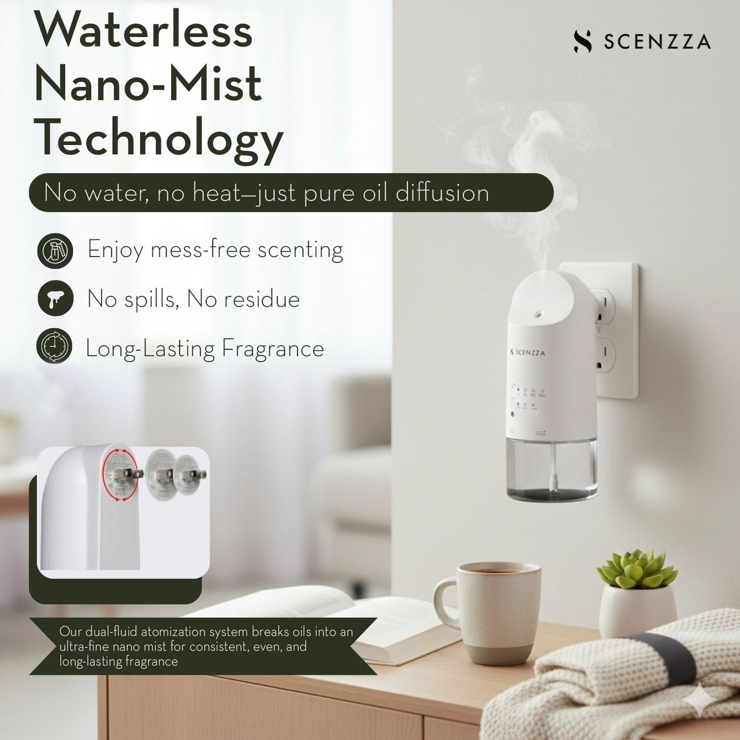 Wasserloser Diffusor für ätherische Öle, Lichtsensor, super leise und langlebig, fördert den Schlaf, beseitigt Gerüche und befeuchtet die Luft, Diffusor für Zuhause, Büro, 160 ml (weiß)