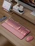Wireless Keyboard and Mouse Combo - Retro Typewriter-Style Full-Size Keyboard with Round Keycaps, Detachable Wrist Rest, Foldable Legs, 2.4GHz Wireless for Windows/Mac/PC/Laptop (Ombre Pink)