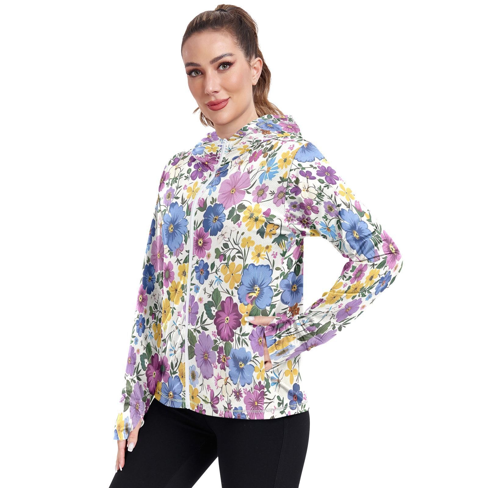 Kigai Flower Women's UPF 50+ Sun Protection Hoodie Jacket with Pocket Zip Long Sleeve Sun Shirt for Gardening Hiking Outdoor