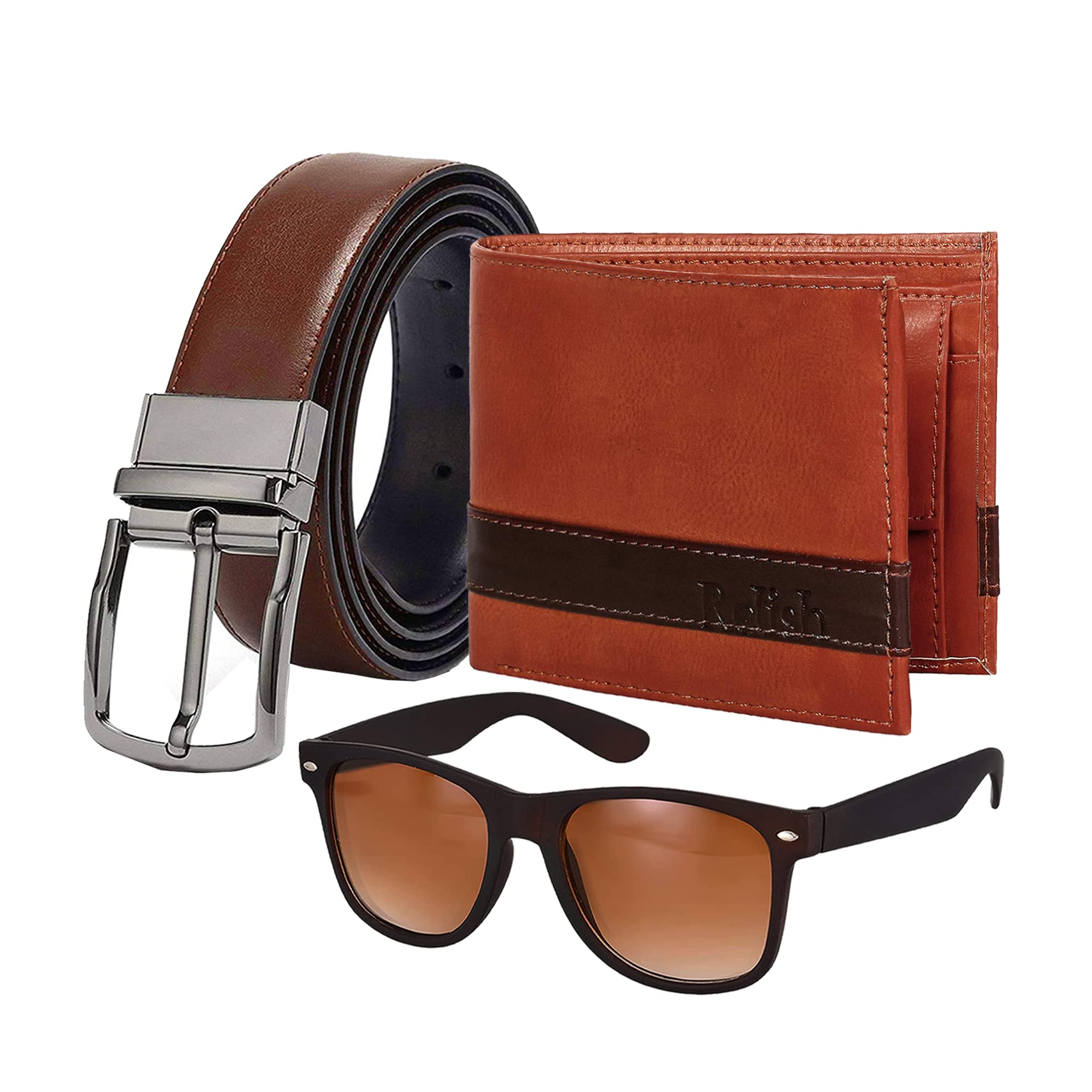 relish Men's Leather Wallet, Sunglasses and Reversible PU-Leather Belt, Brother Gift/Rakhi Gift Set for Men/Boys-picture-38