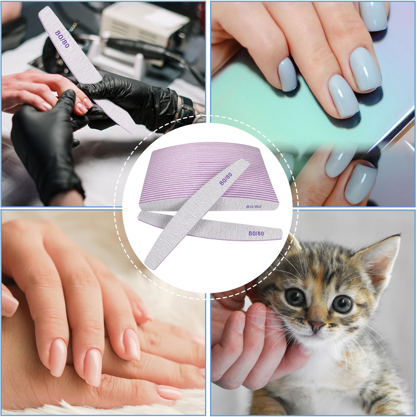 Limas de uñas de grano 80/80 (24 piezas), limas de uñas para uñas acrílicas y uñas de gel, tableros de esmeril de grano 80 de doble cara para uñas, lima de uñas profesional, reutilizable, lavable