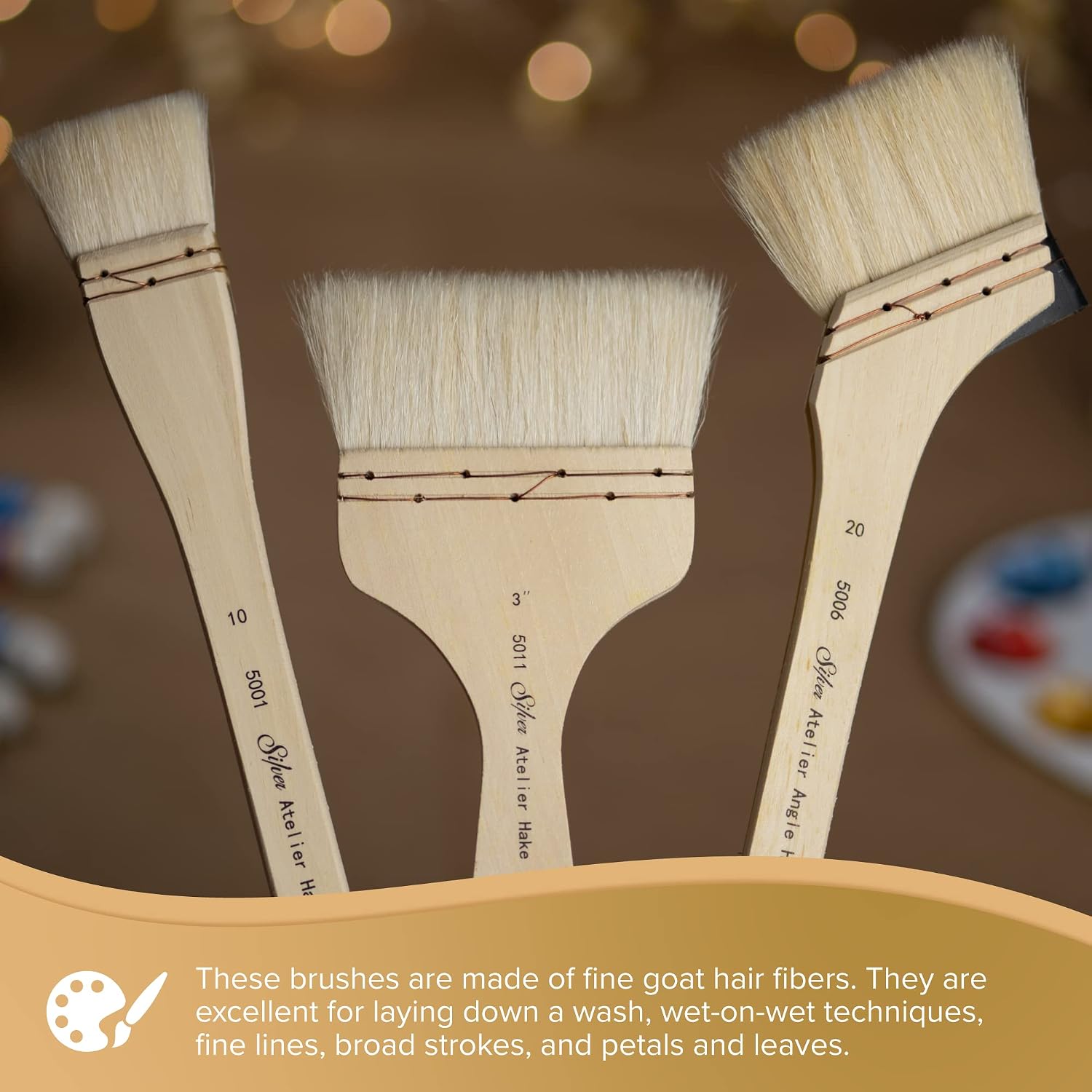 Silver Brush Limited 5006-20 Silver Atelier Hake Angle Paintbrush for Watercolor, Oil, Acrylic, Gouache, Inks, Dyes, & Heavy Body Paints, Size 20, Short Handle
