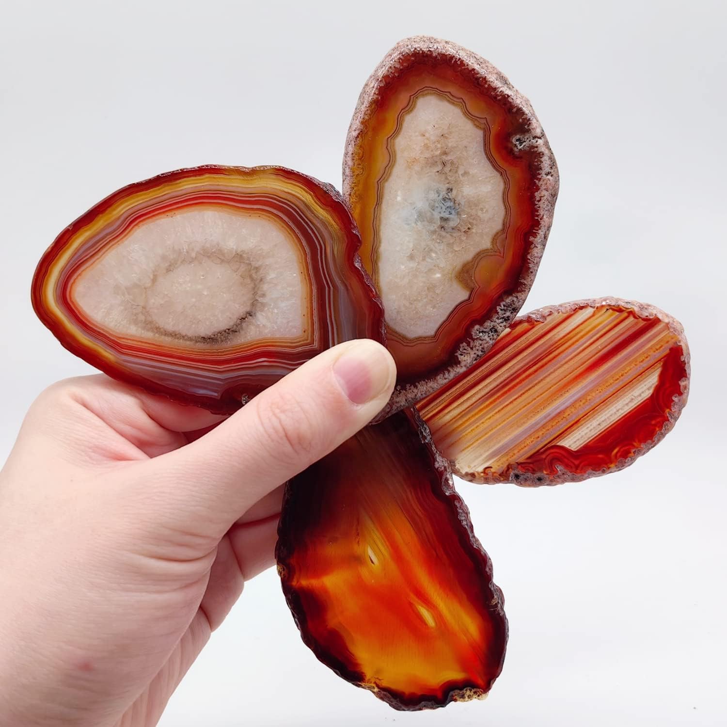 15Pcs Orange Red Agate Stone Slice Bulk Irregular Polished Agate Table Place Cards for Wedding Jewelry Making Worry Stones Home Decoration