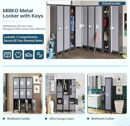 Miniatura 4 de MIIIKO Taquilla de metal para una sola puerta, armarios de empleados con llaves, casillero de 1 puerta para escuela, aula, oficina en casa,