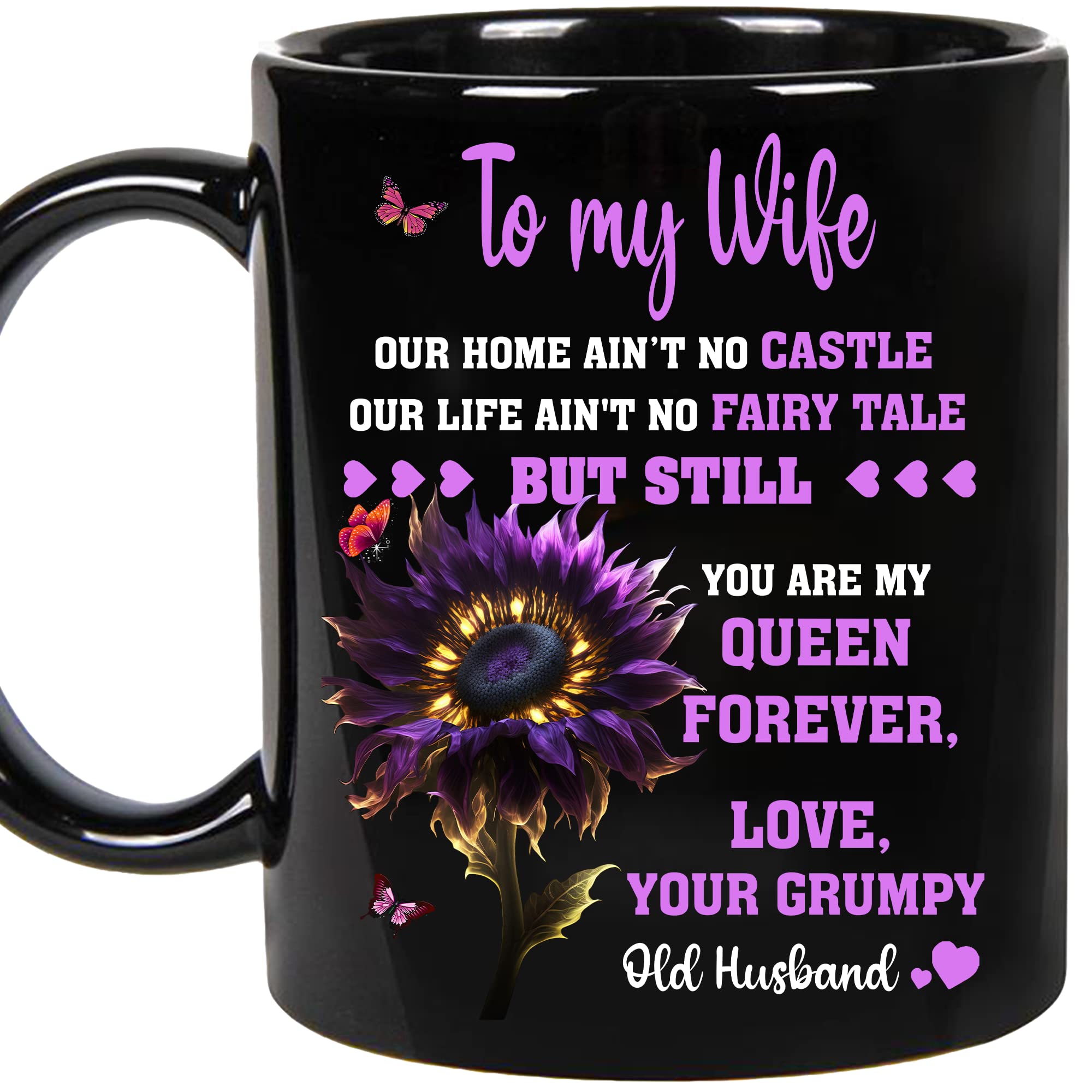 Personalized Gifts for Wife from Husband on Wedding Anniversary, Birthday, Mothers day or Christmas - To my Wife i wish i could turn back the clock, Wifey Hers Coffee Cup (PurpleSunFlower)