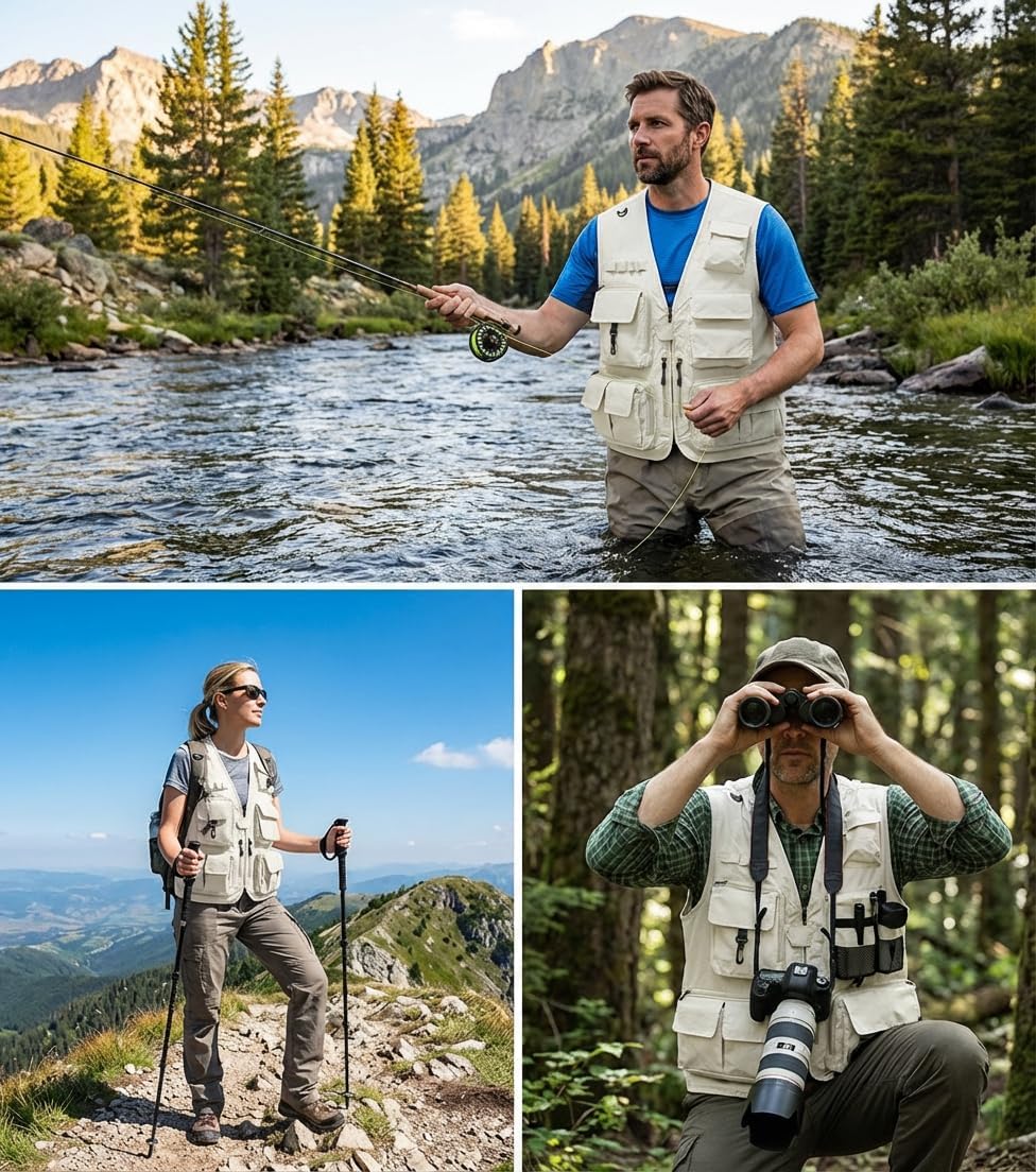 Youth&Unisex Lightweight Outdoor Photography Safari Travel Work Vests with 15 Pockets