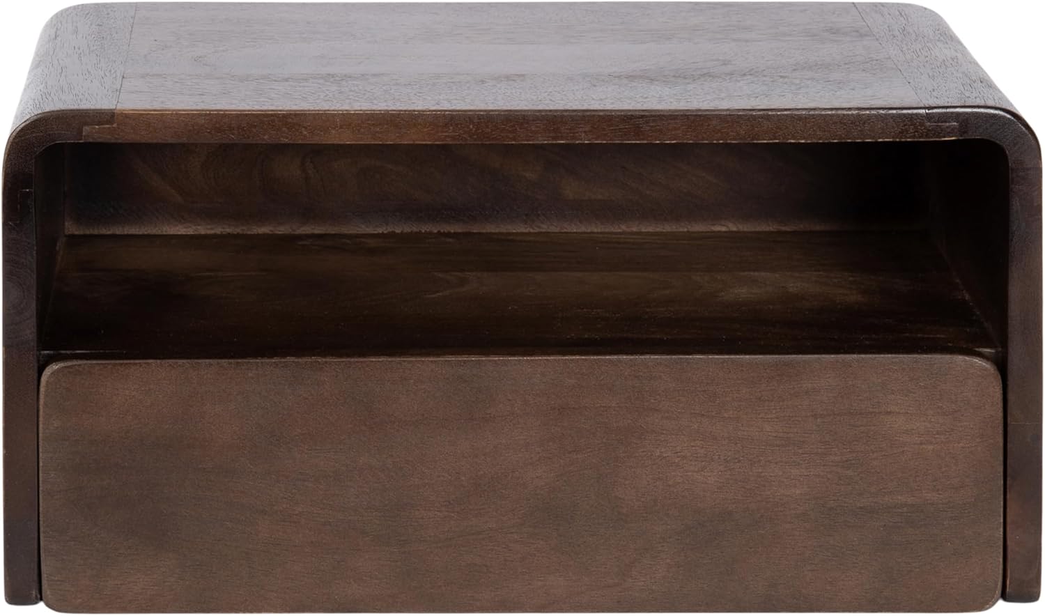 Kate and Laurel Kato Modern Mango Wood Floating Side Table with Drawer, 18 x 10 x 9, Dark Brown, Contemporary Wooden Floating Nightstand for Bedroom Bedside Table or Living Room Wall Storage