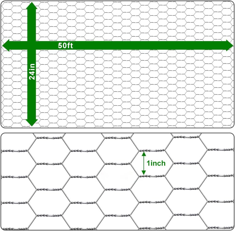 Vista 2 de Amagabeli - Malla hexagonal de 1 pulgada, 24 pulgadas x 50 pies, valla de malla de alambre galvanizado para pollo, marco grande con red de pollo