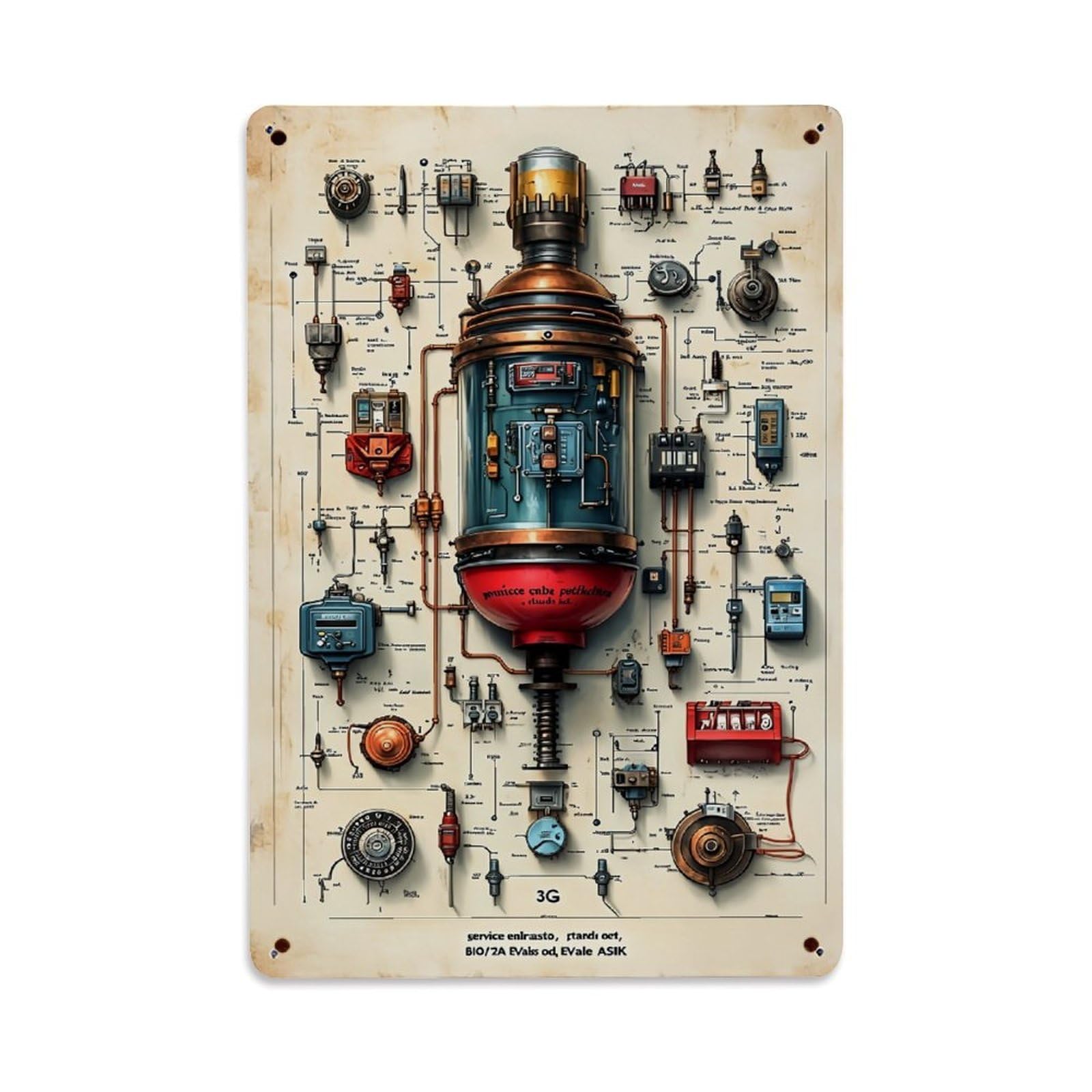 Jdfenggu Vintage Steampunk Machine Diagram Artwork Retro Metal Tin Sign, Decor Art Poster For Bar, Home, Man Cave, Kitchen, Laundry Room Gift 8X12inch