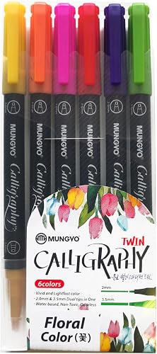 Mungyo Calligraphy Marker Floral Colour 6 Set - Dual-Sided - Water-based