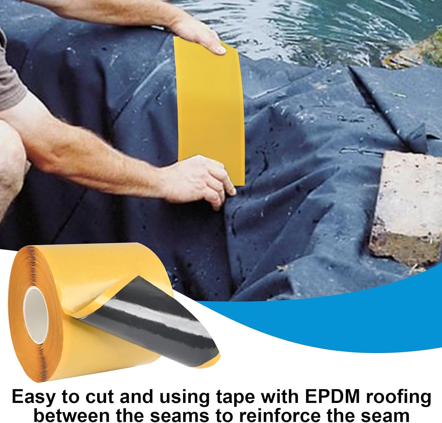 2PCS Pond Liner Seam Tape, 3" x 20' Double Sided Self Adhesive Butyl Pond Liner Tape with Roller, Waterproof Seam Tape for EPDM Pond Liners Pond Liner Repair Kit for Outdoor Garden Fish Ponds