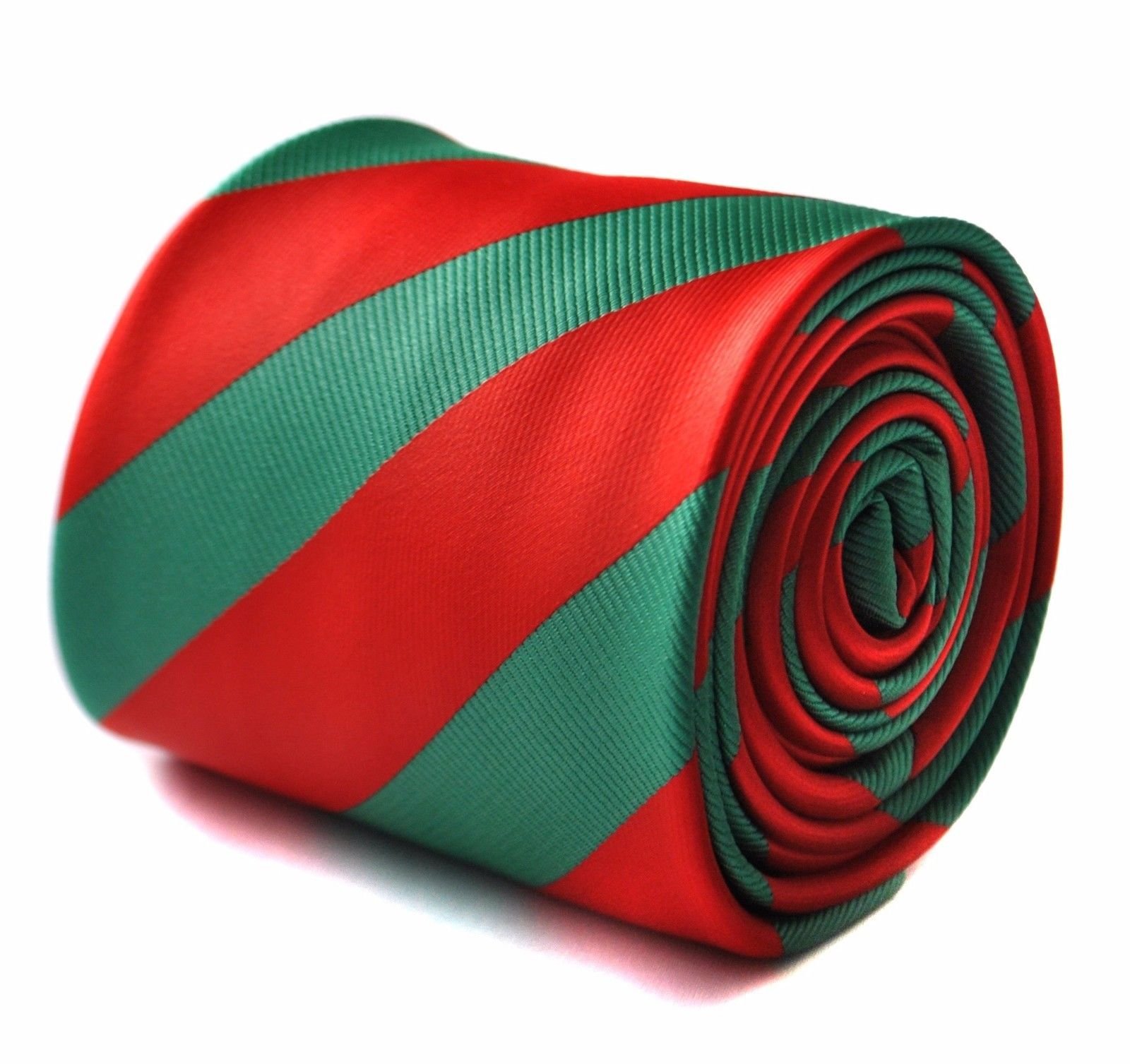 Frederick Thomas Men's Red And Dark Green Barber Striped Tie With Floral Design To The Rear
