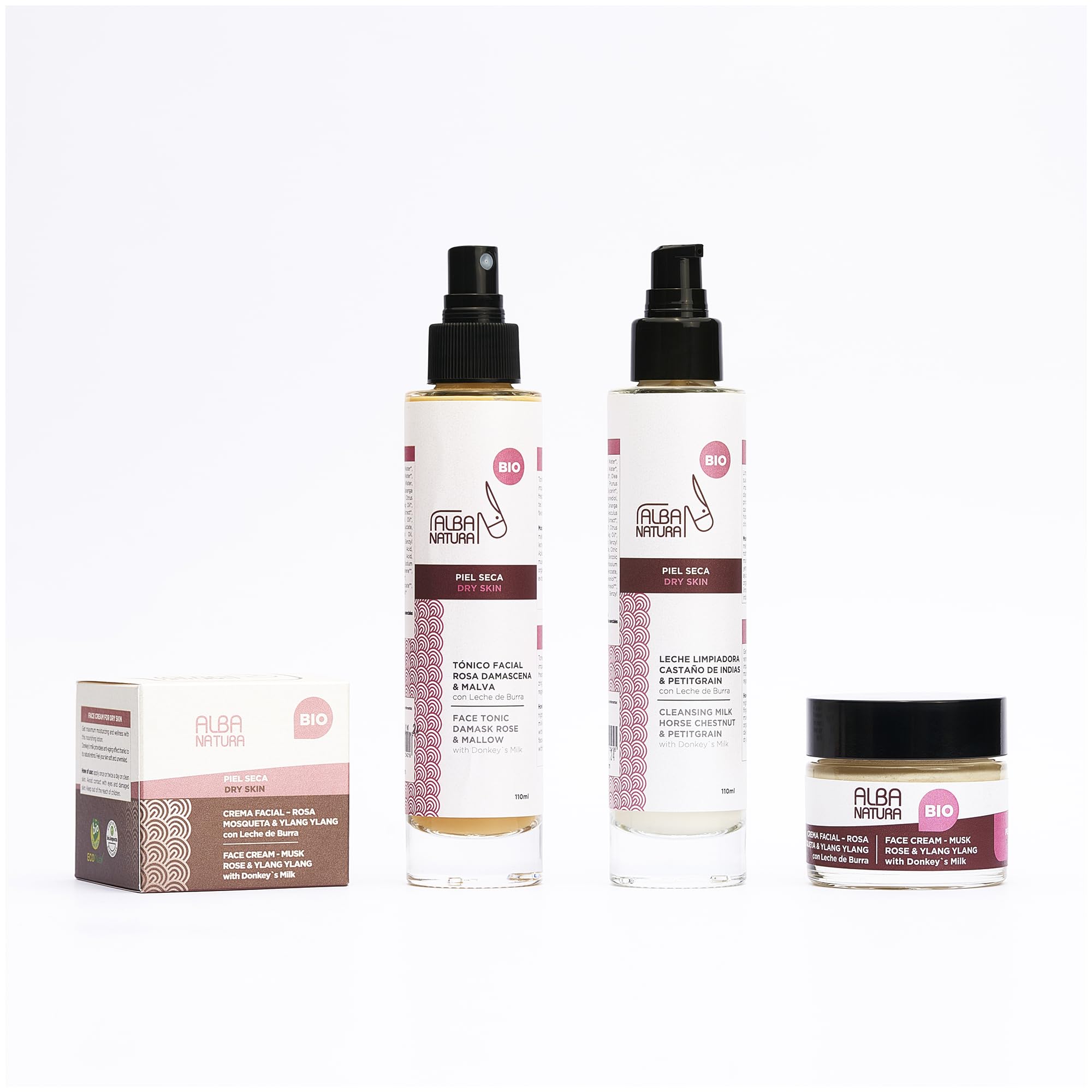 Pack de Cuidado Facial Diario Piel Seca - Contiene Leche Limpiadora, Tónica Facial y Crema Facial - Hidratación y Limpieza - ALBA NATURA