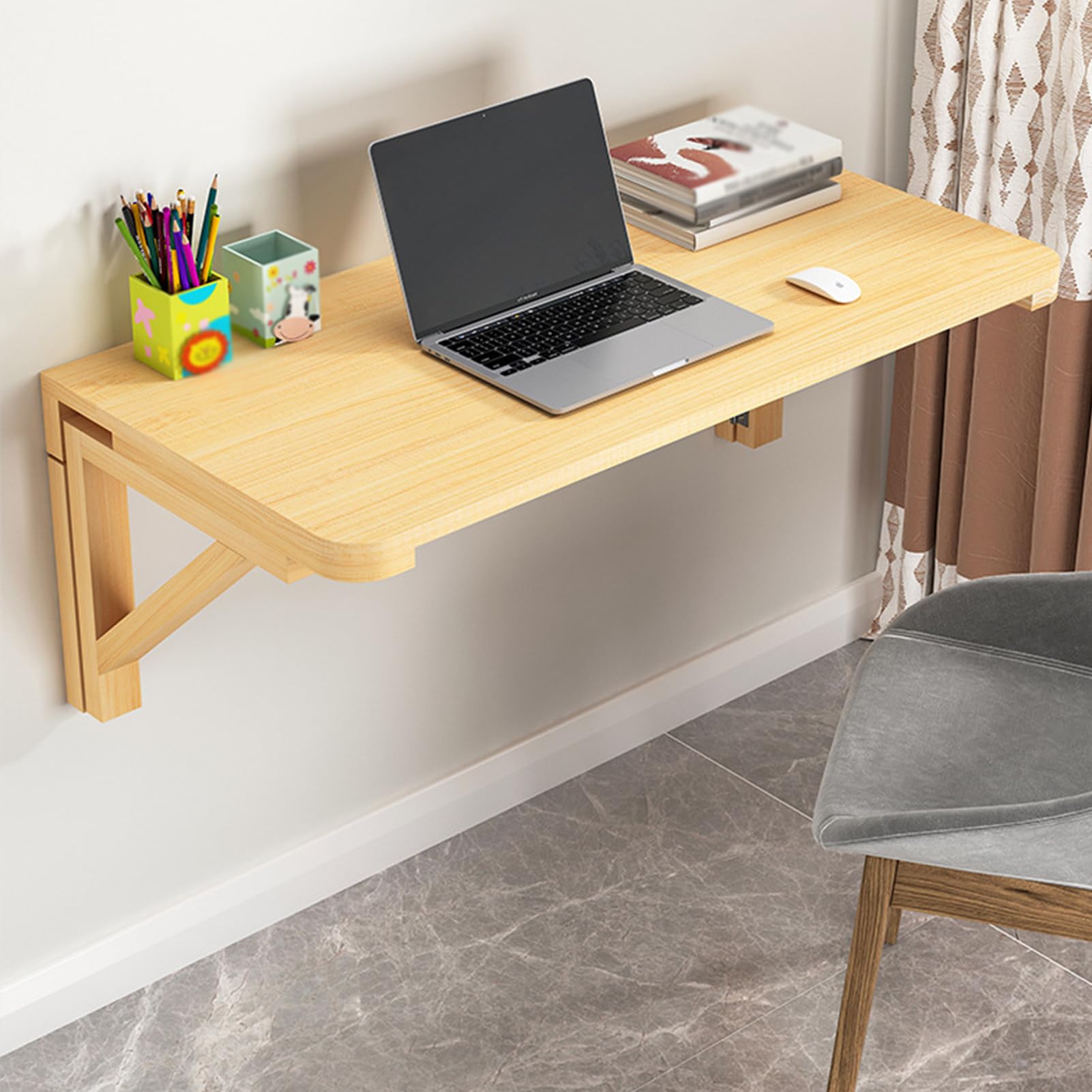 Wandklapptisch Wandmontierter Klapptisch Wandtisch Klappschreibtisch Computertisch,Beige,100X60cm