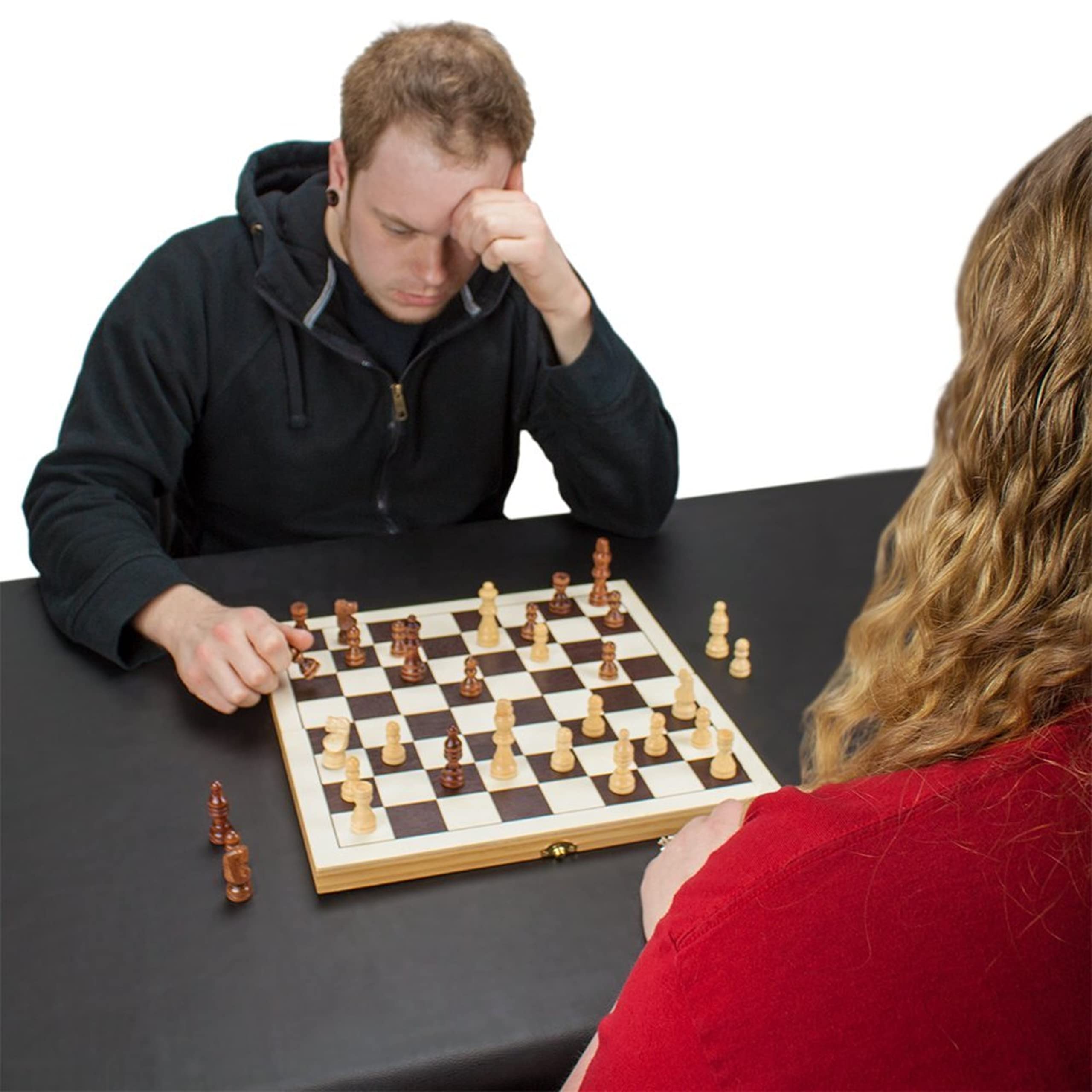 Brybelly Natural Wooden Folding Chess Game with Staunton Wood Carved Pieces, 14-calowy
