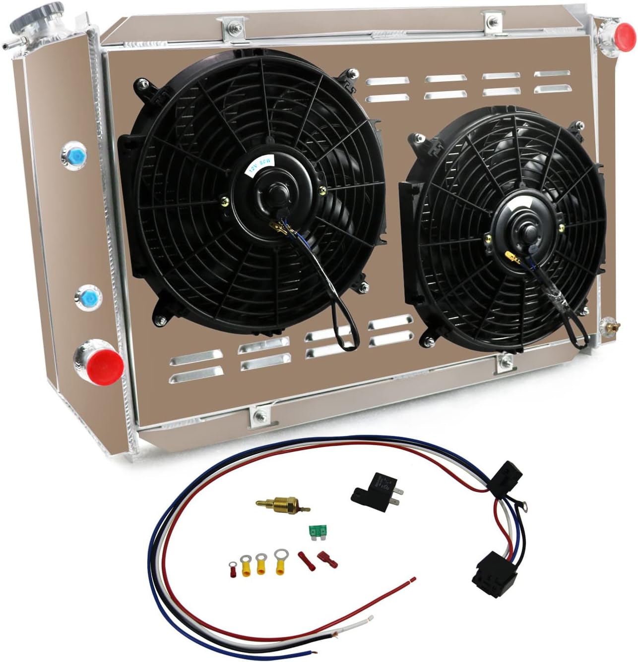 3 Row Aluminum Radiators & 12"Fan Shroud & Relay Compatible For 1971-1973 Ford Mustang / 69-71 Mercury Montego