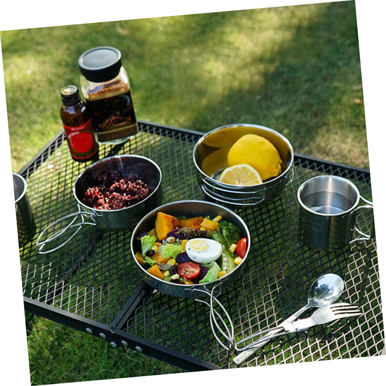 Toddmomy 5pezzi Ciotola Rotonda in Acciaio Inox per Campeggio Picnic e Barbecue Set di Stoviglie da Esterni Utensile da Cucina Durevole e Facile da Pulire