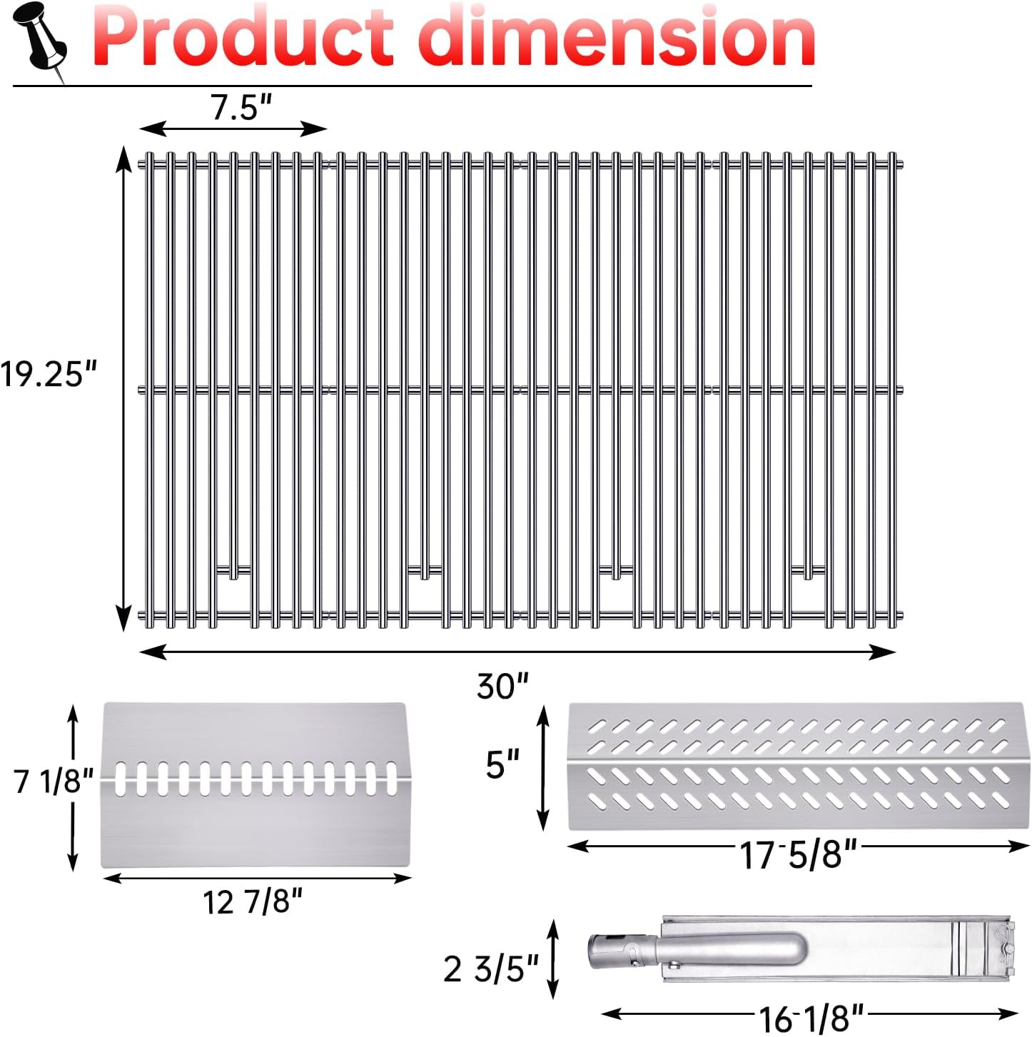 9MM 16517 Grill Grate 16GA Grill Heat Plates Shield for 16631 16520 Bull Grill Replacement Parts 16516, BBQ Bull Angus 4 Burner 47628 47629, Bull Outlaw 26038 26039, Steer Premium 69008, 87049