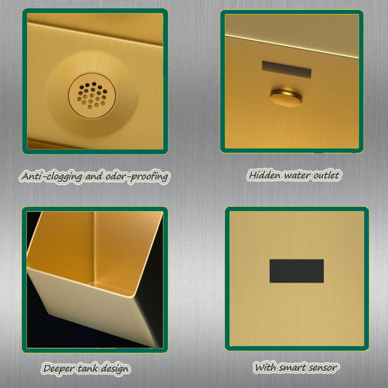 304 Stainless Steel Urinals,Wall Mounted Sensor Urinal,Intelligent Sensor Flush Public Toilet Male Urina for Homes Hotels and Public Bars,Gold