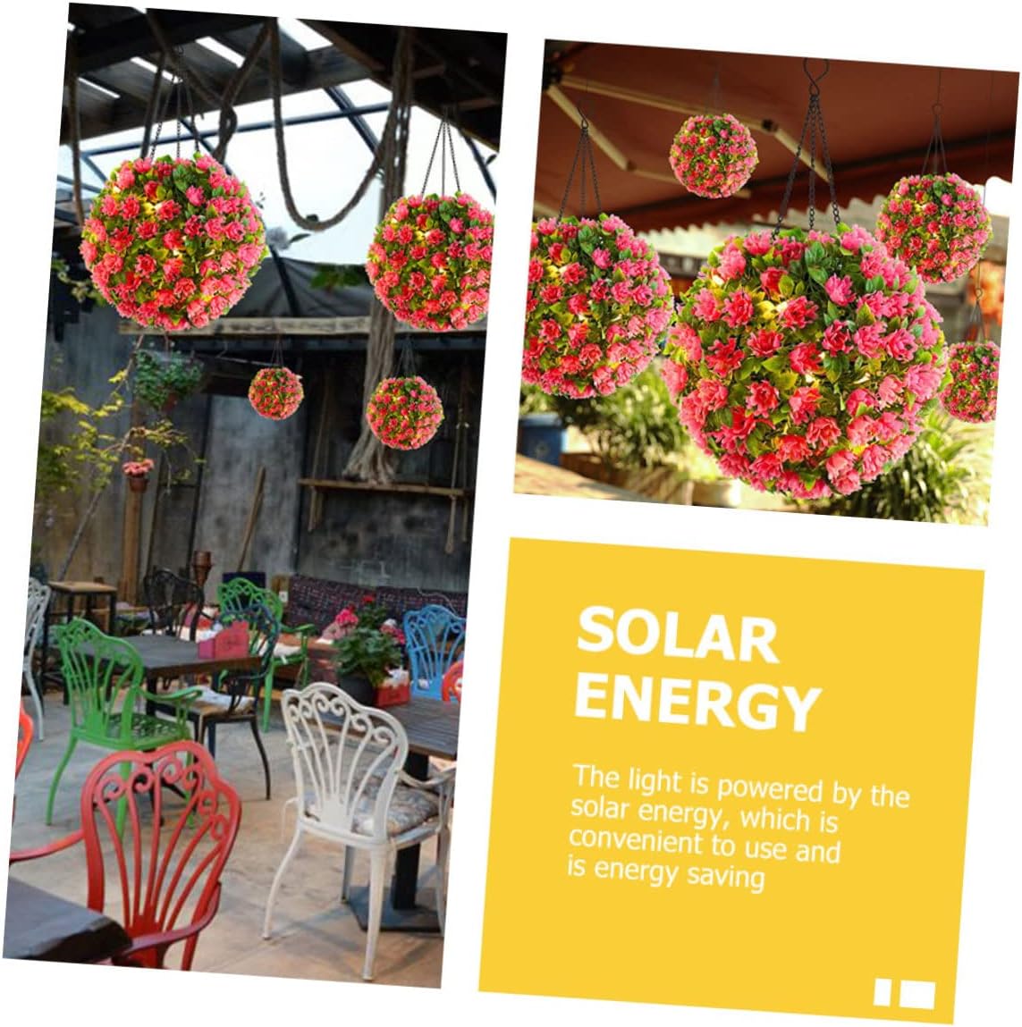 DOITOOL 2pcs Solar-Powered Flower Topiary Ball Light Led Hanging Decor for Outdoor Garden Wedding Holiday Decoration Weatherproof Artificial Plant Sphere