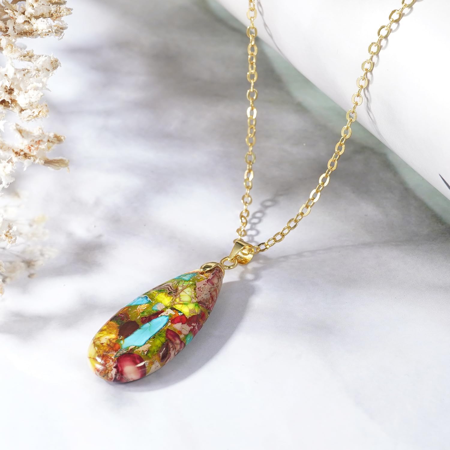 Suyi Stone Necklace for Women Teardrop Colorful Pendant Necklaces - Image 5