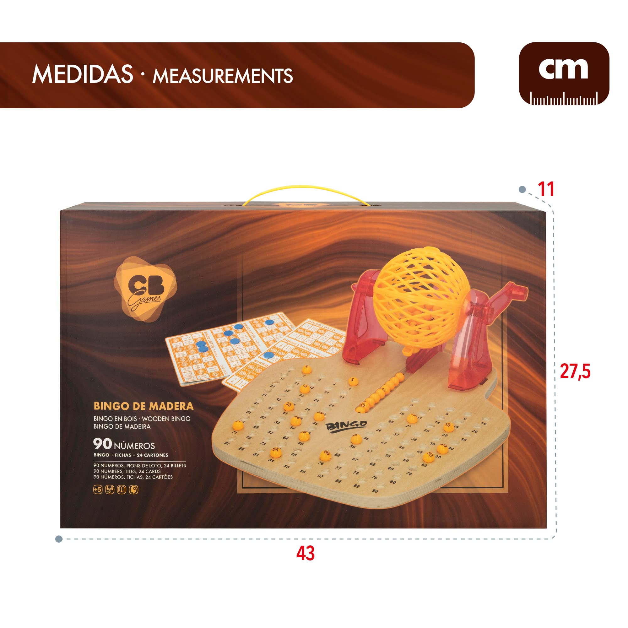 Colorbaby 49666 - Bingo de mesa manual de madera CB Games / Juego de mesa para niños y adultos, juego del bingo, juegos en familia, Rojo, juegos de mesa clásicos / Jugar al bingo