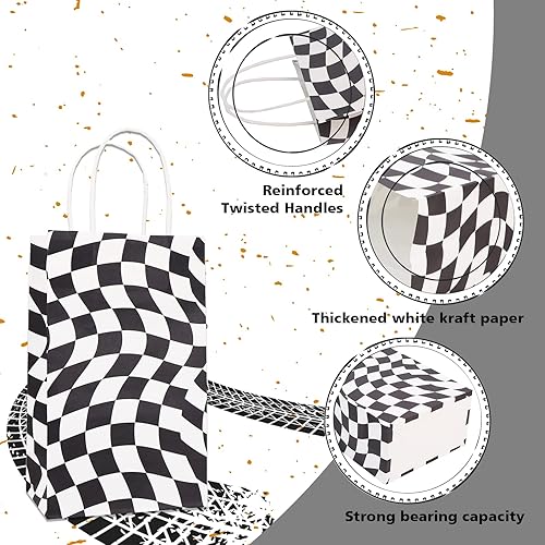 Miniatura 3 de 30 bolsas de papel a cuadros con asa, bolsas de regalo de carreras a cuadros, tamaño 9 pies de alto x 5.5 pies de largo x 3.3 pies de profundidad,