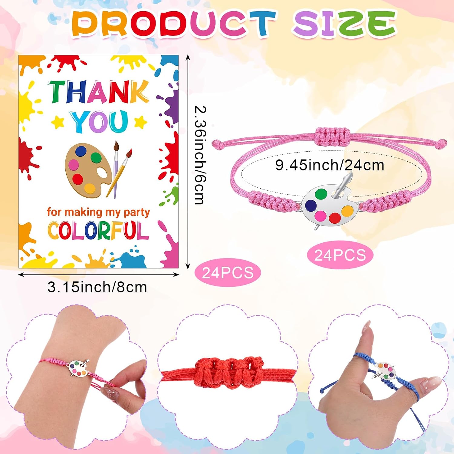 48 Pcs Art Paint Bracelets Party Favors with Paint Palette Card