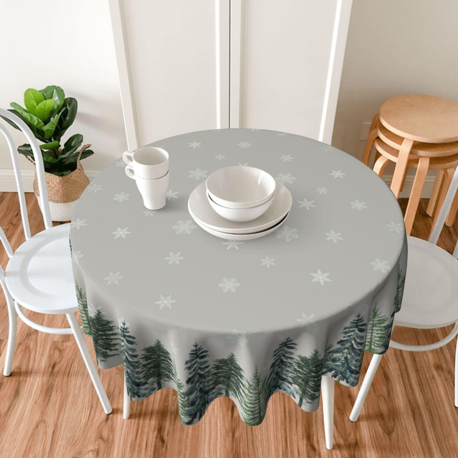 Kawani Christmas Round Tablecloth 60 Inch Winter